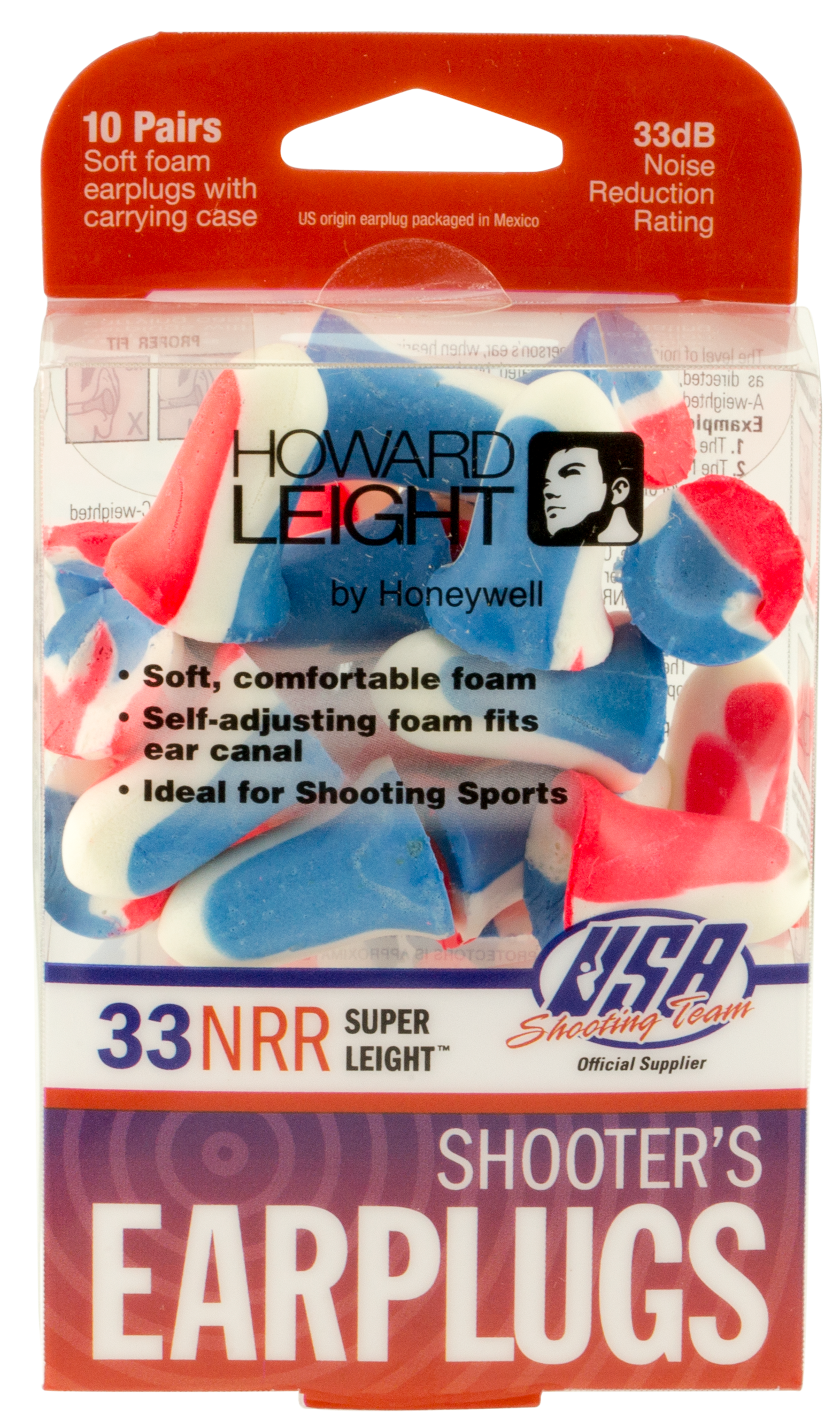 Howard Leight R01891 USA Shooters EarplugsFoam 33 dB In The Ear Red/White/Blue Adult 10 pair