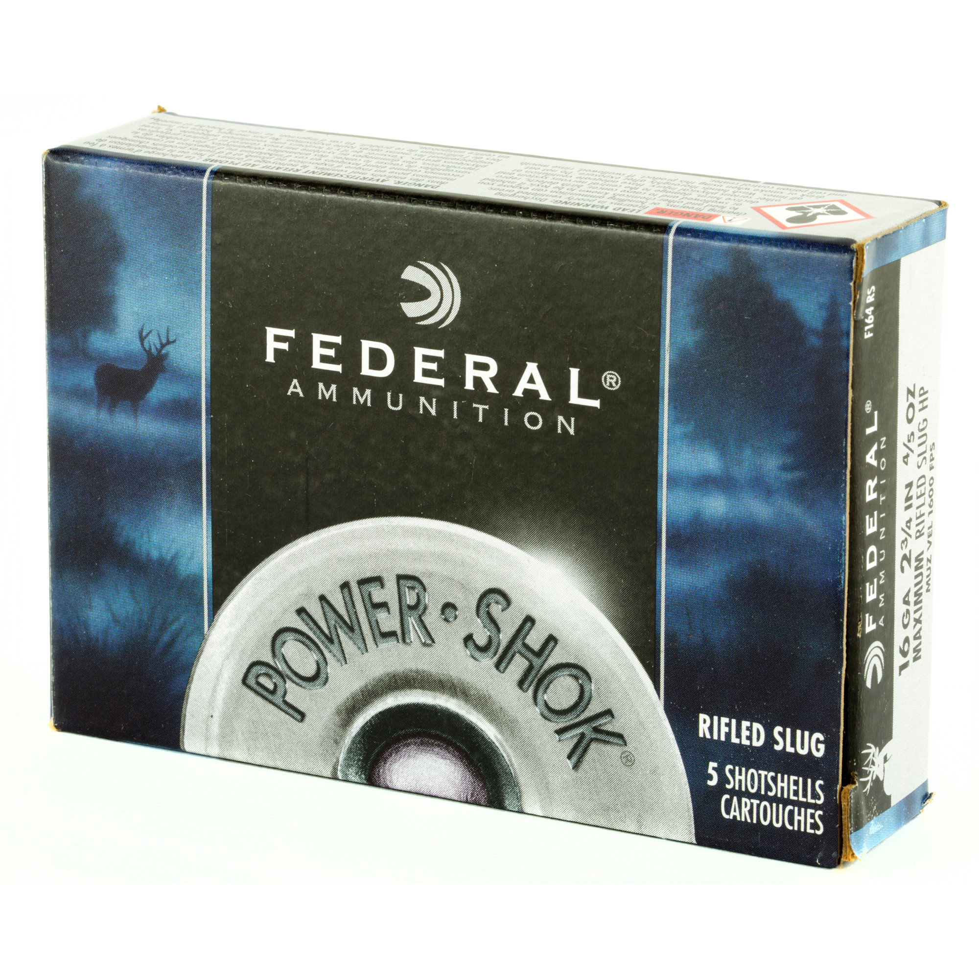 Federal Power-Shok Ammunition 16 Gauge 2-3/4" 4/5 oz Hollow Point Rifled Slug Box of 5