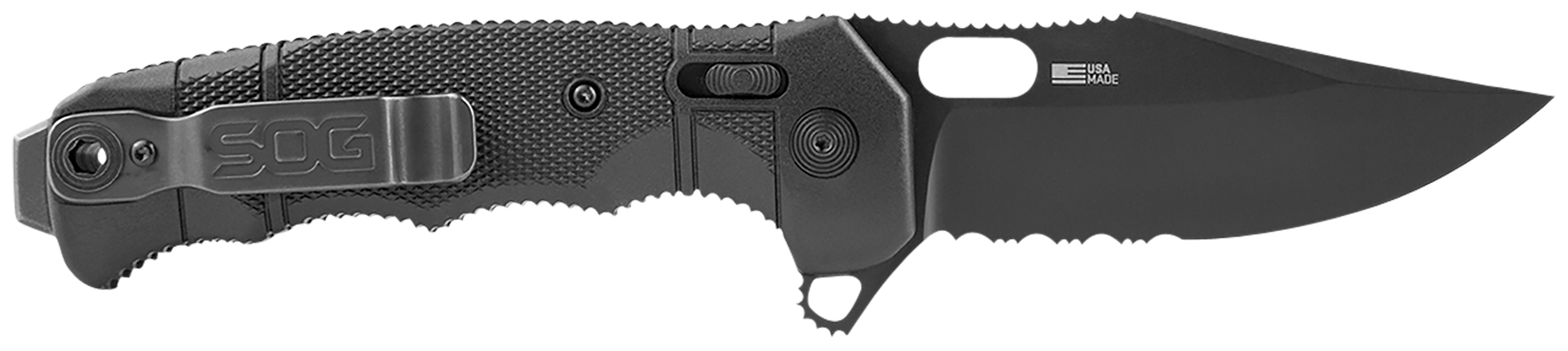 S.O.G SOG12210557 Seal XR 3.90" Folding Clip Point Part Serrated Black Cerakote S35VN SS Blade/Black GRN Handle Includes Belt Clip