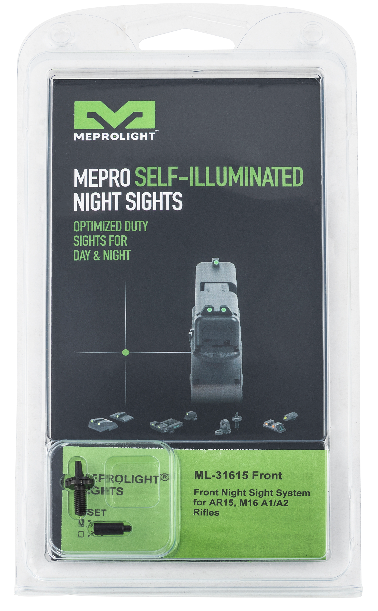 Meprolight Night Sight Front Sight Post AR-15 Tritium Green Dot
