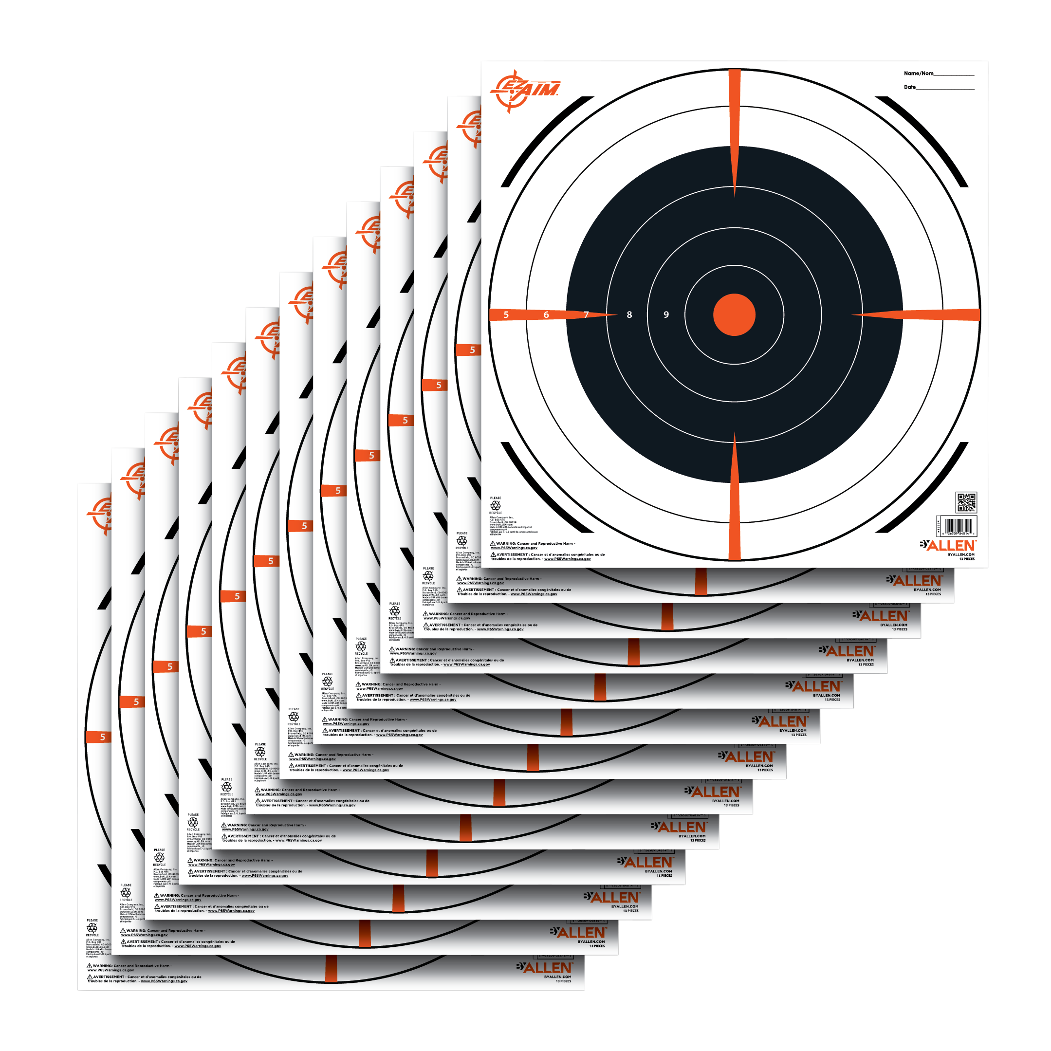 Allen 15334 EZ Aim Paper 12" x 12" Bullseye Black/Orange/White 12 Per Pack""