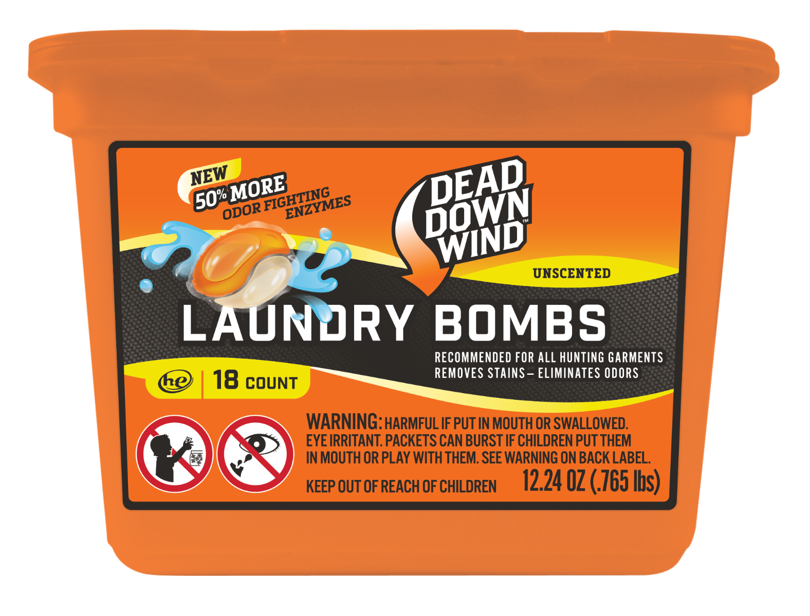 Dead Down Wind 118318 Laundry BombsOdor Eliminator Unscented Scent 12.24 oz Tub 18 count