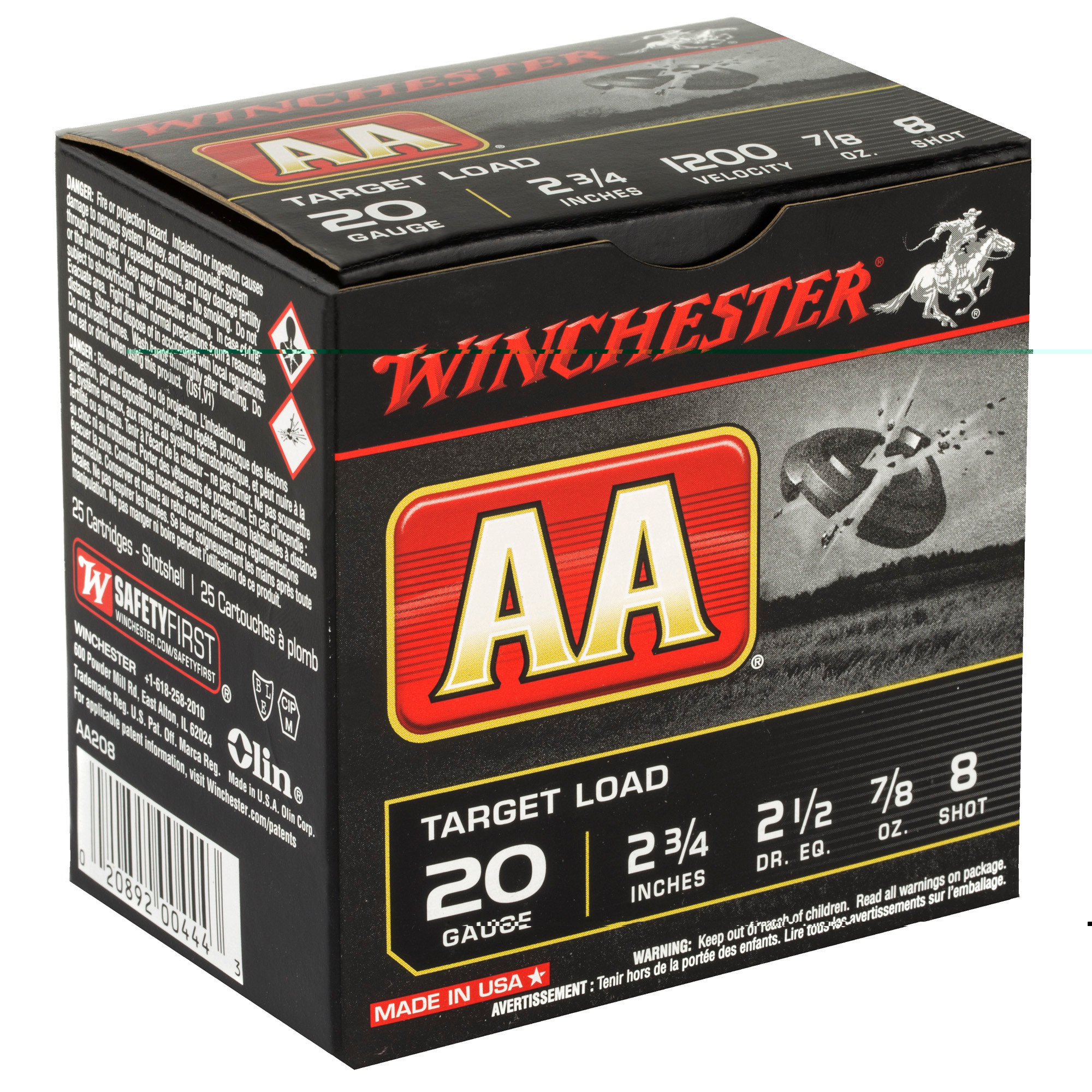 Winchester Ammo AA208 AA Target 20 Gauge 2.75" 7/8 oz 1200 fps 8 Shot 25ea