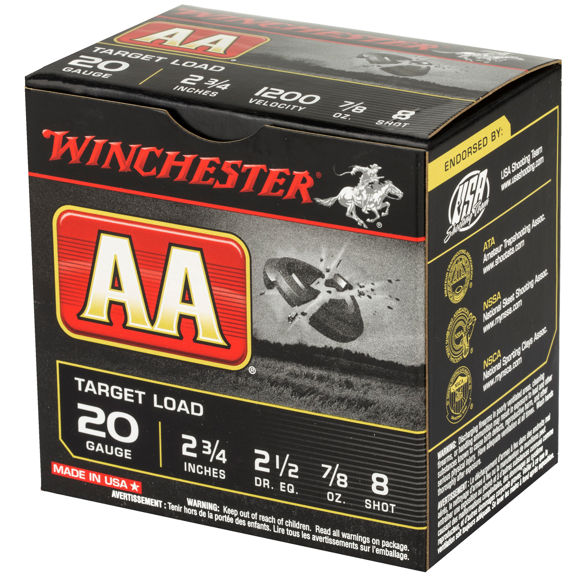 Winchester Ammo AA208 AA Target 20 Gauge 2.75" 7/8 oz 1200 fps 8 Shot 25ea