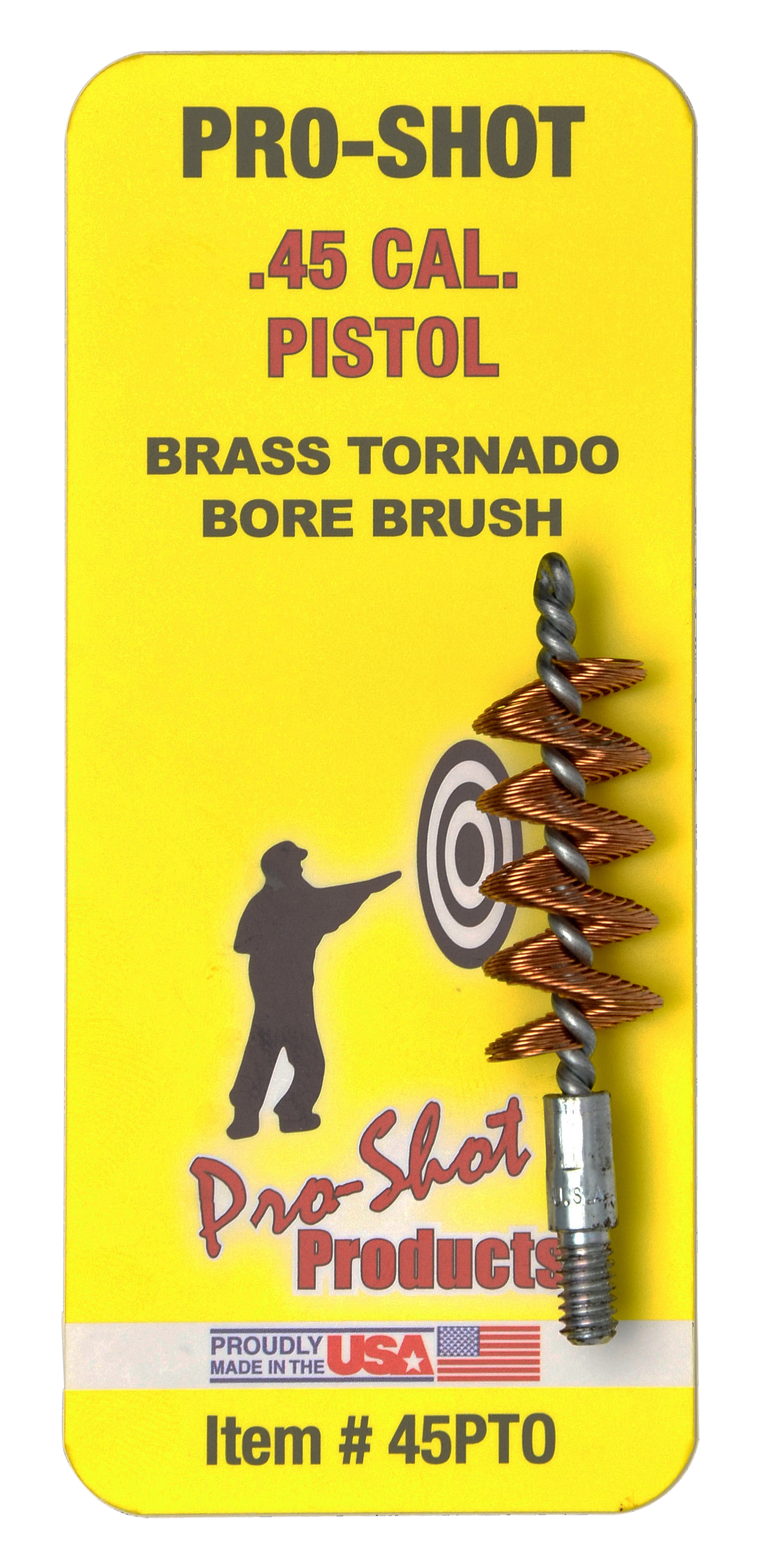 Pro-Shot 45PTO Tornado Bore Brush 45 Cal Pistol #8-32 Thread Brass Spiral Wound Loop