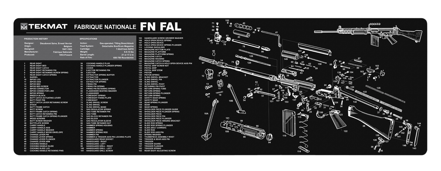 TekMat TEKR36FNFAL FN-FAL Cleaning Mat Black/White Rubber 36" Long FN-FAL Parts Diagram