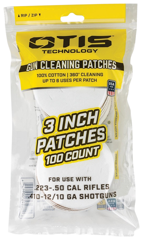 Otis FG919100 All Caliber Cleaning Patches Multi-Caliber 3" Cotton 100 Per Pkg