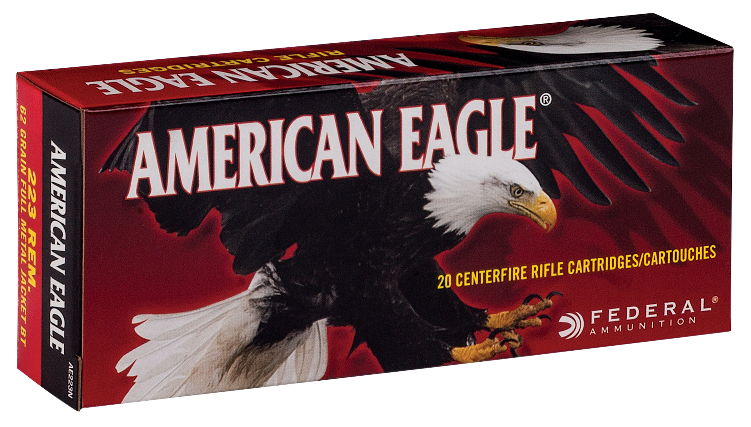 Federal AE223N American Eagle223 Rem 62 gr 3020 fps Full Metal Jacket Boat-Tail (FMJBT) 20 Bx/25 Cs