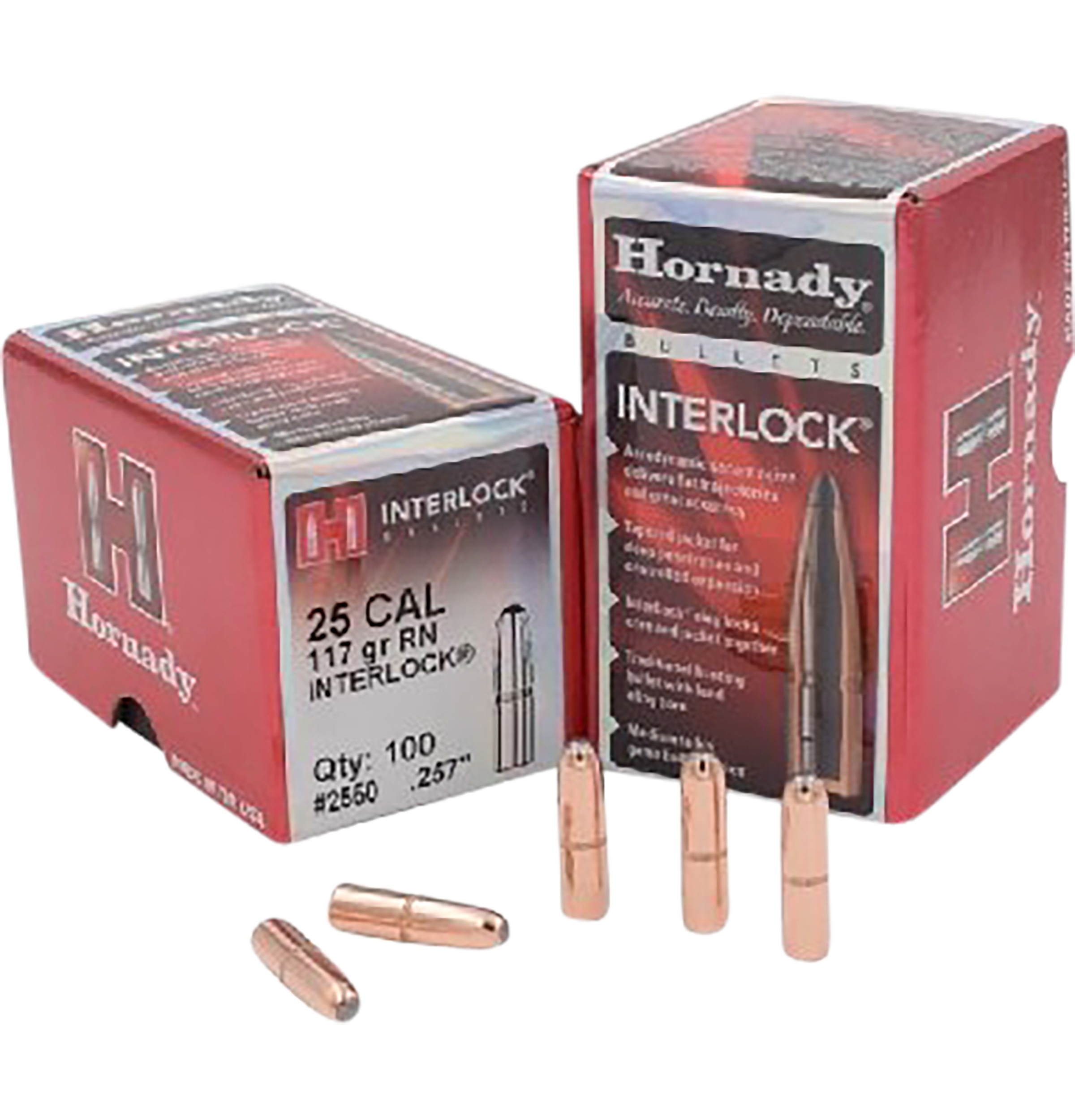 Hornady InterLock Bullets 25 Caliber (257 Diameter) 117 Grain Round Nose Box of 100