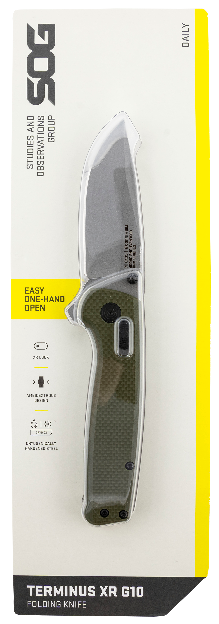 S.O.G SOGTM1022CP Terminus XR 2.95" Folding Plain Clip Point Stone Washed D2 Steel Blade/Olive Drab Textured G10 Handle