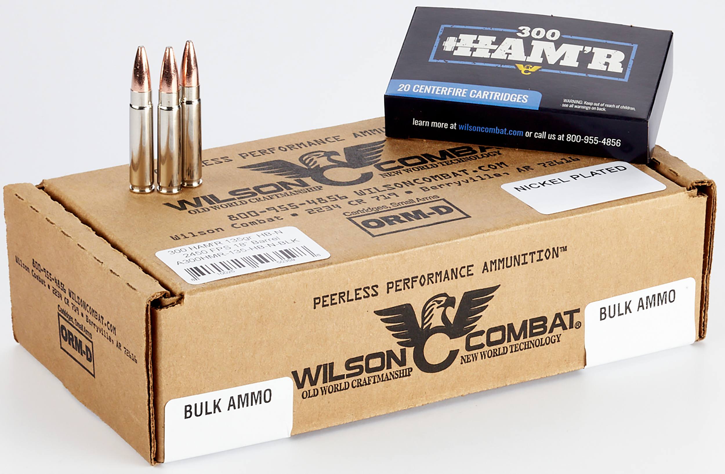 Wilson Combat A300HMR135HBN Centerfire Rifle300 HAM'R 135 gr 2450 fps Speer HAM'R Bonded Nickel-Plated Brass 20 Bx/10 Cs