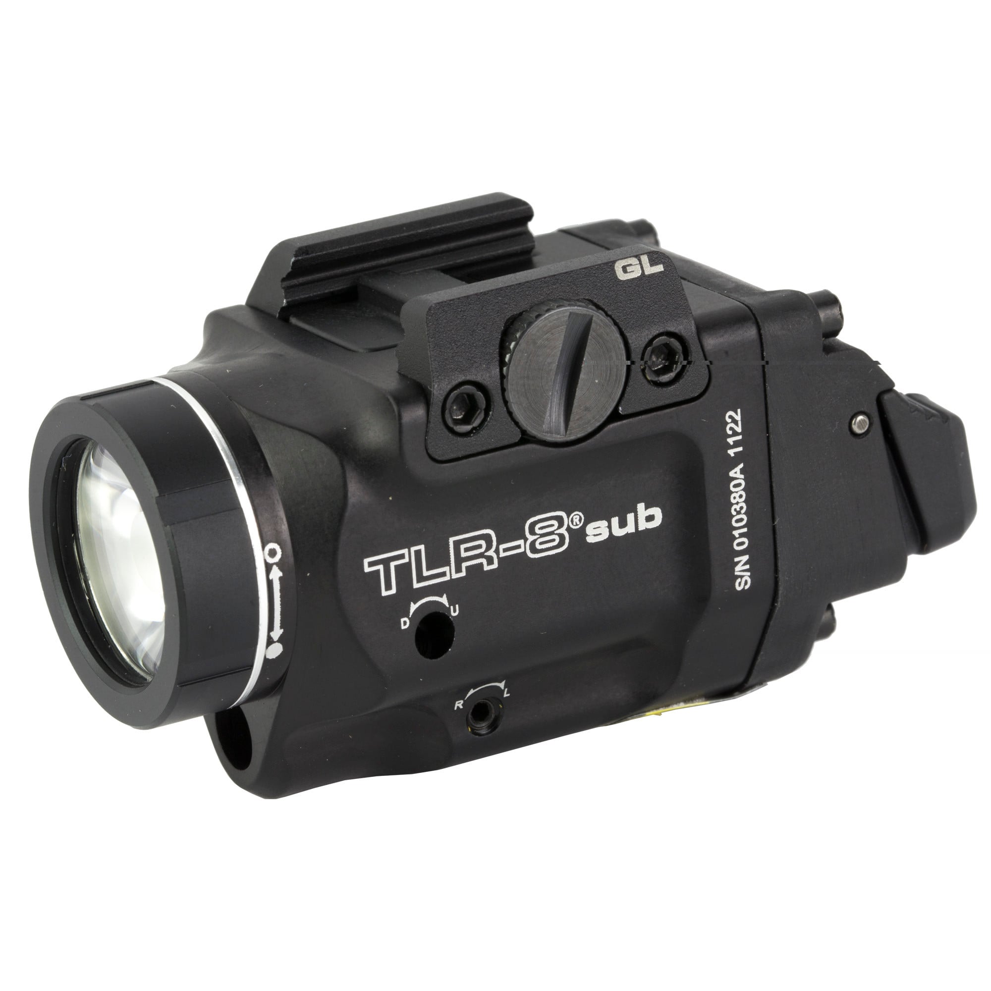 Streamlight 69411 TLR-8 Sub w/Laser Red Laser 500 Lumens, 640-660nM Wavelength, Black 141 Meters Beam Distance, Fits Glock 43x/43x w/Rail/48/48x w/Rail Handgun Rail Clamp Mount