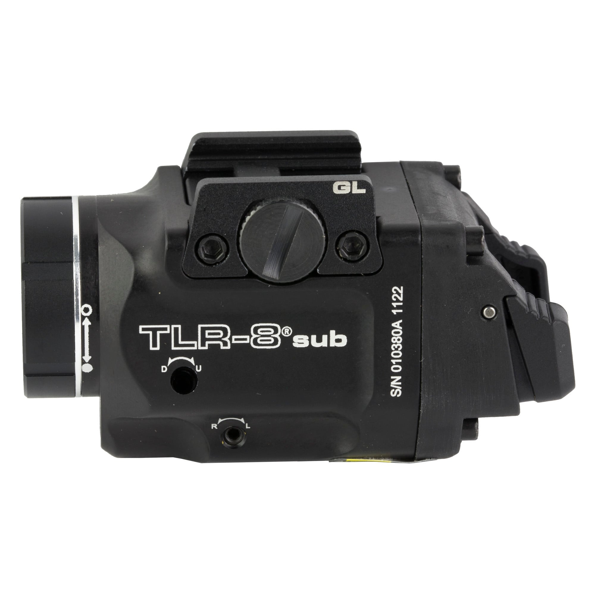 Streamlight 69411 TLR-8 Sub w/Laser Red Laser 500 Lumens, 640-660nM Wavelength, Black 141 Meters Beam Distance, Fits Glock 43x/43x w/Rail/48/48x w/Rail Handgun Rail Clamp Mount