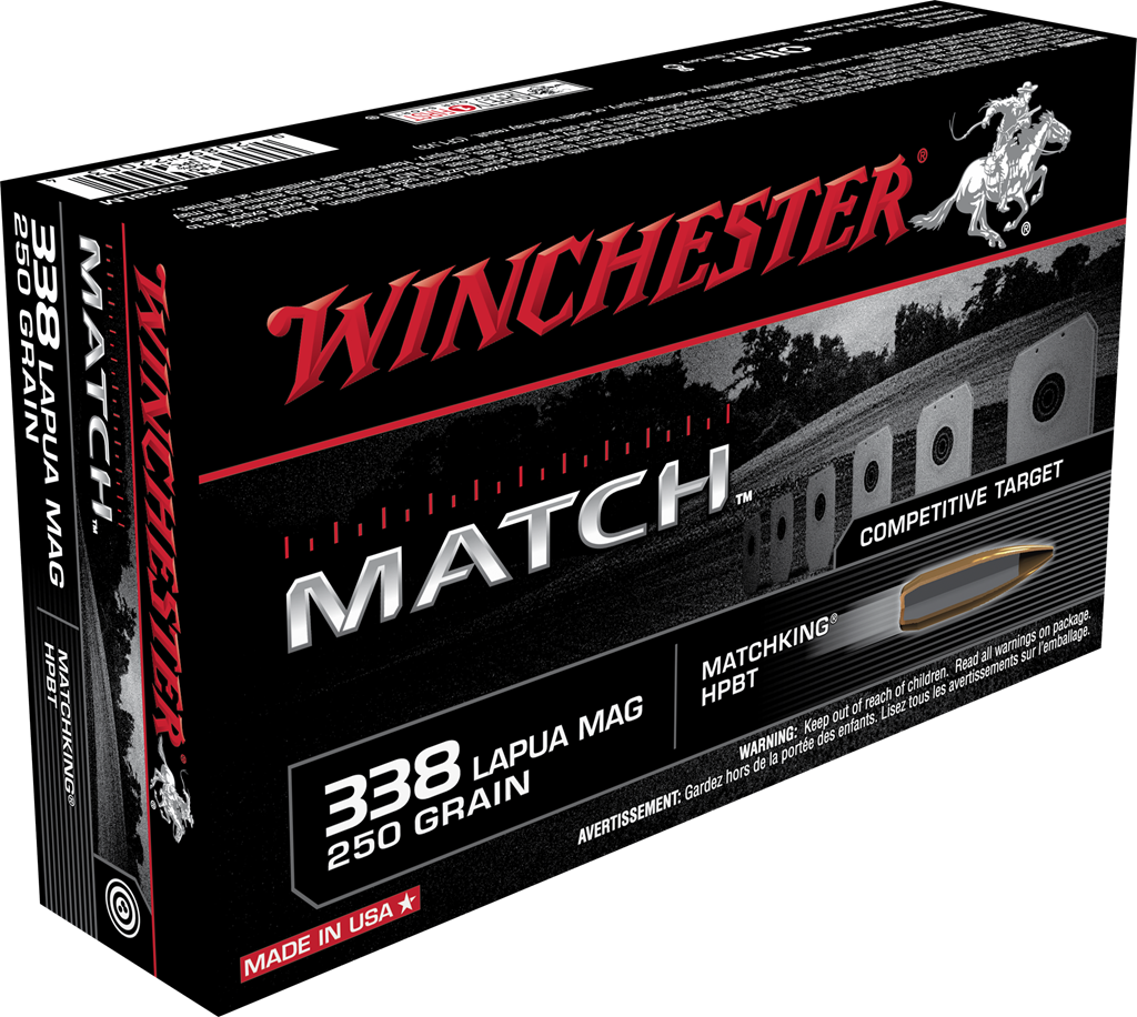 Winchester Ammo S338LM Match Target 338 Lapua Mag 250 gr SMBTHP20 Per Box/ 10 Cs