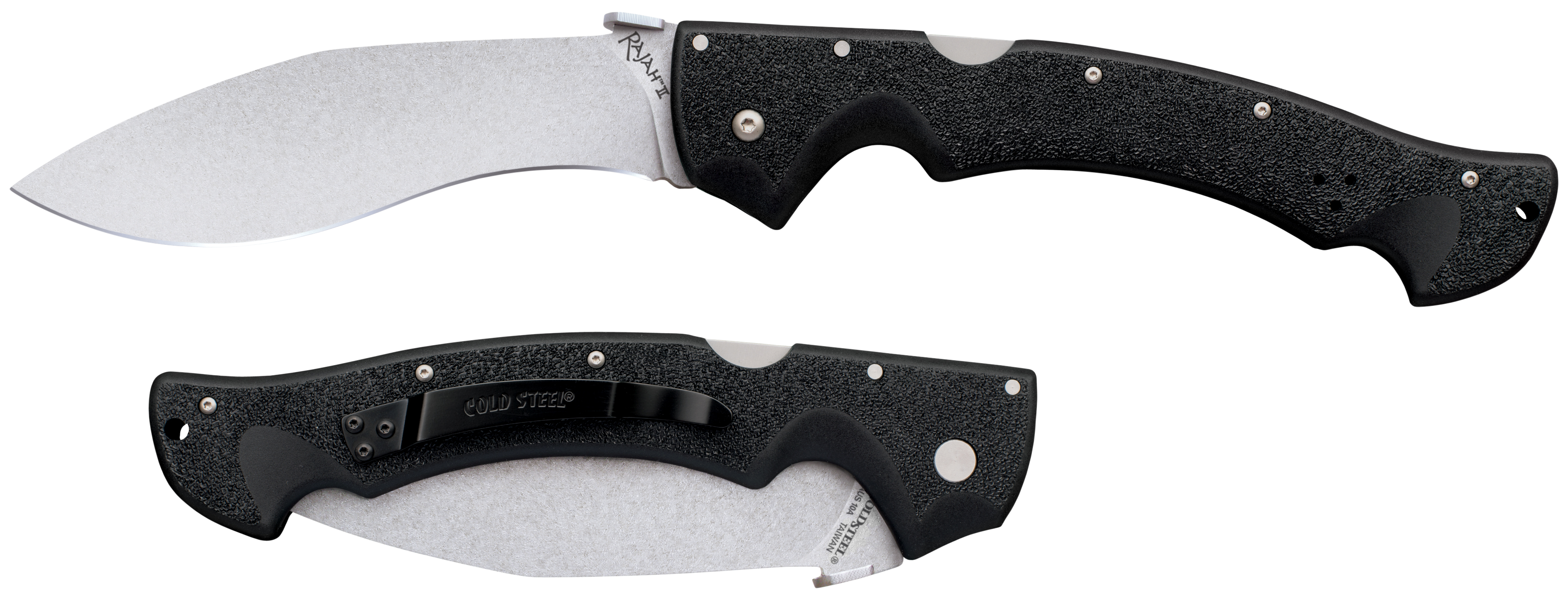 Cold Steel CS62JL Rajah II 6" Folding Plain Stone Washed Japanese AUS-10A SS Blade/ Black Griv-Ex Handle