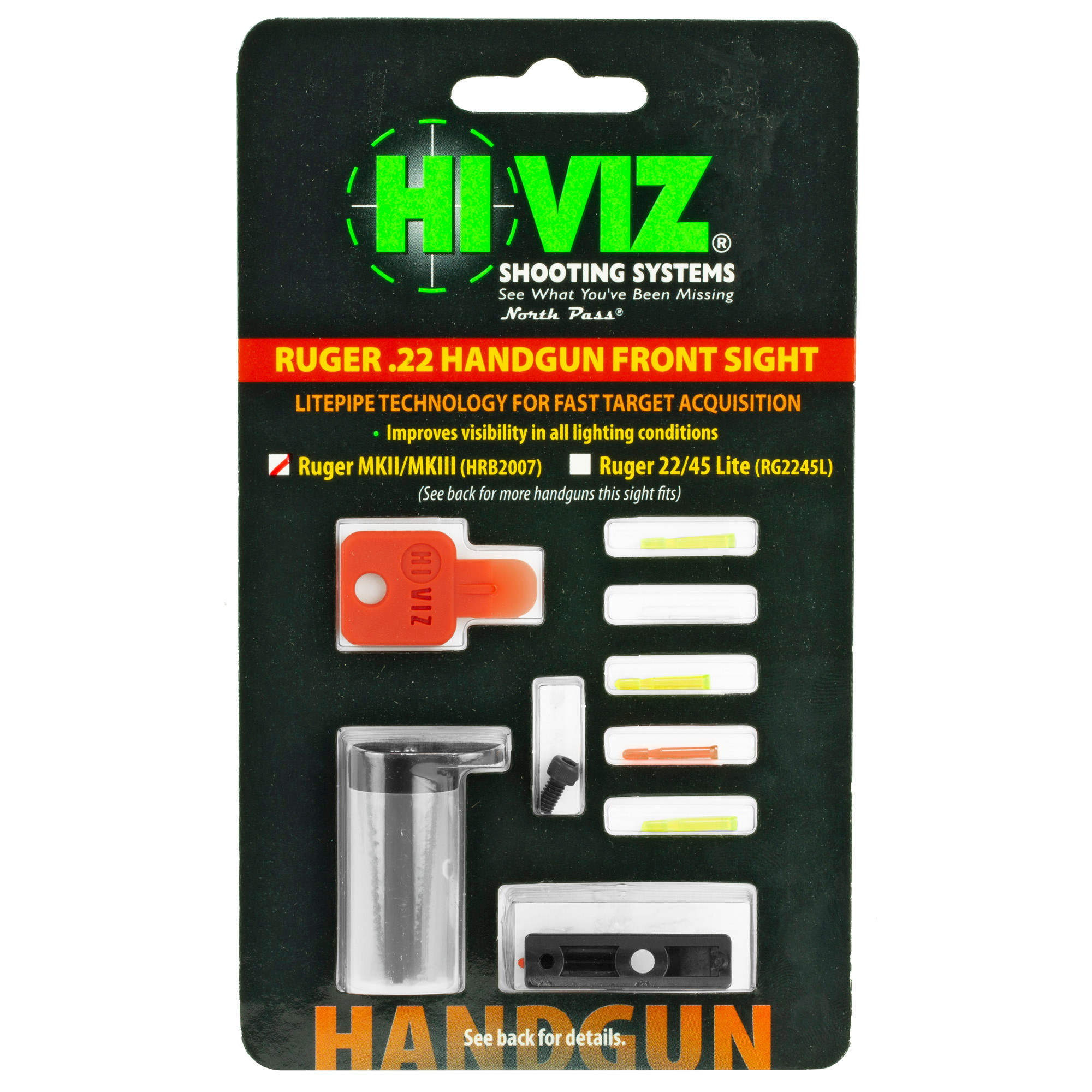HIVIZ Interchangeable Front Sight For Ruger Mark I, II, III, IV and 22/45