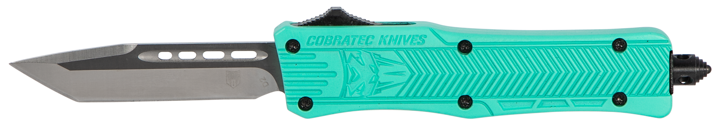 CobraTec Knives STFCTK1STNS CTK-1Small 2.75" OTF Tanto Plain D2 Steel Blade/Tiffany Blue Aluminum Handle Features Glass Breaker Includes Pocket Clip