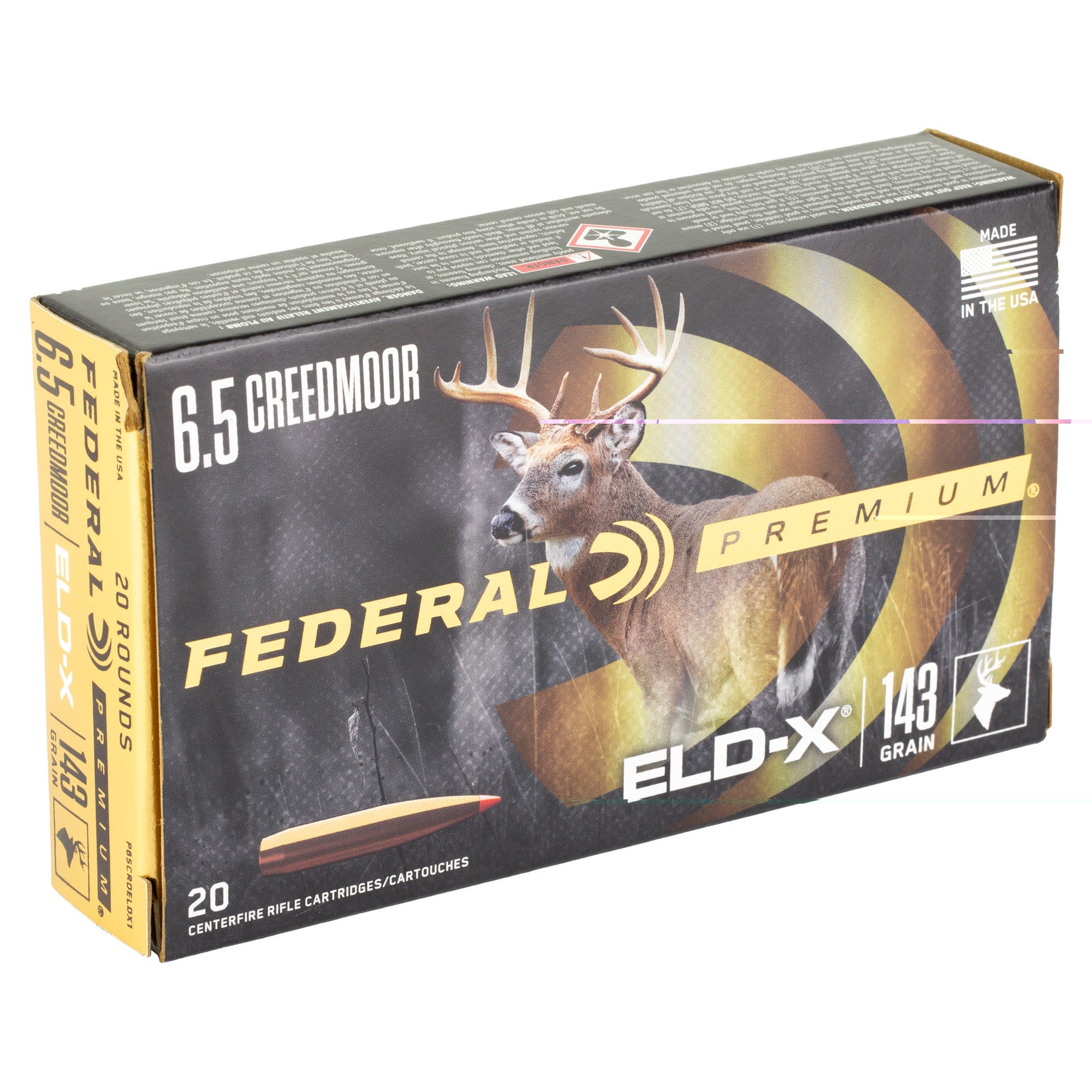 Federal Premium Ammunition 6.5 Creedmoor 143 Grain Hornady ELD-X Polymer Tip 20RD