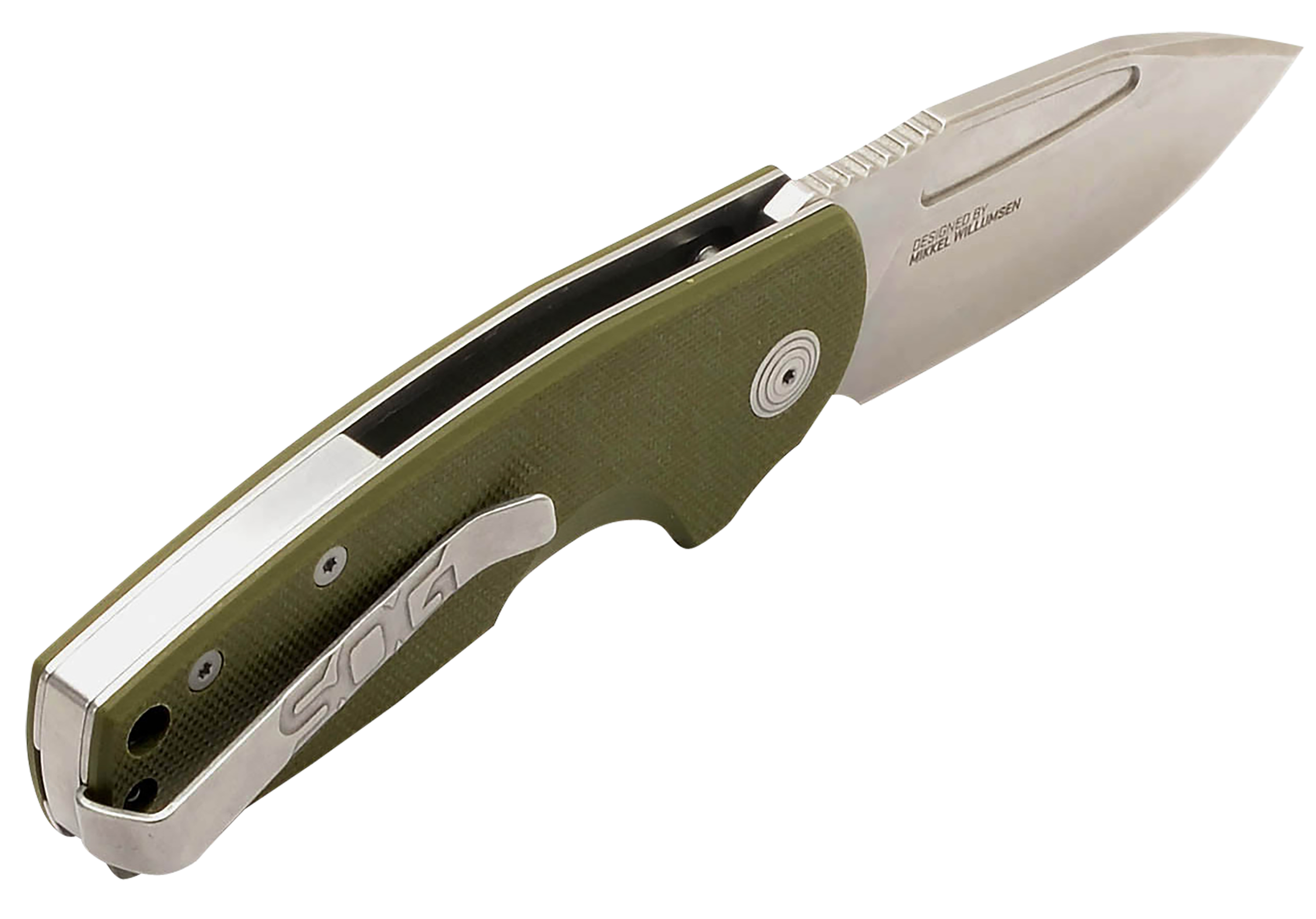 S.O.G SOG16030157 Stout SJ 2.60" Folding Clip Point Plain Stonewashed Cryo D2 Steel Blade/ Olive Drab Textured G10 Handle Includes Belt Clip
