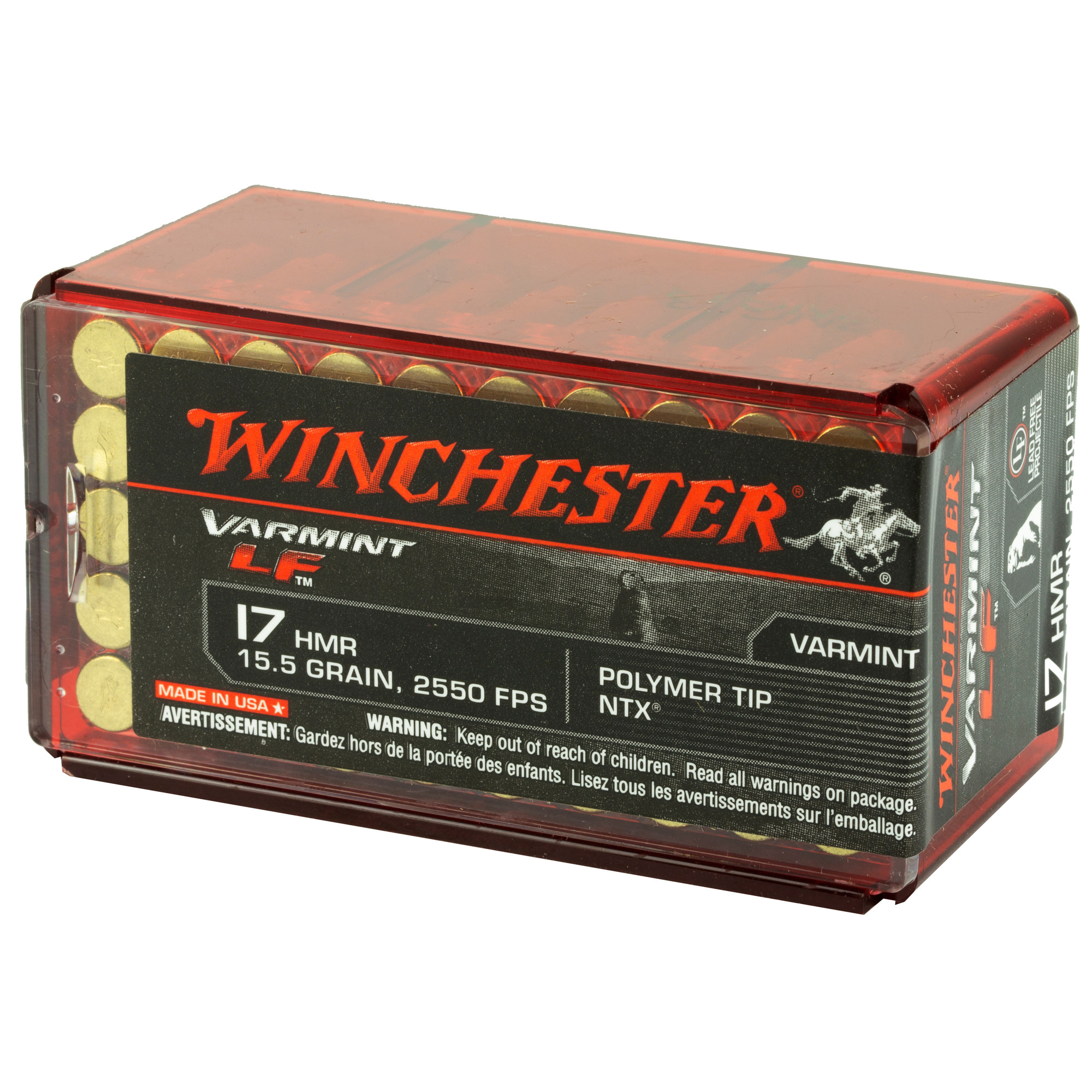 Winchester Varmint Ammunition 17 Hornady Magnum Rimfire (HMR) 15.5 Grain Hornady NTX Lead-Free