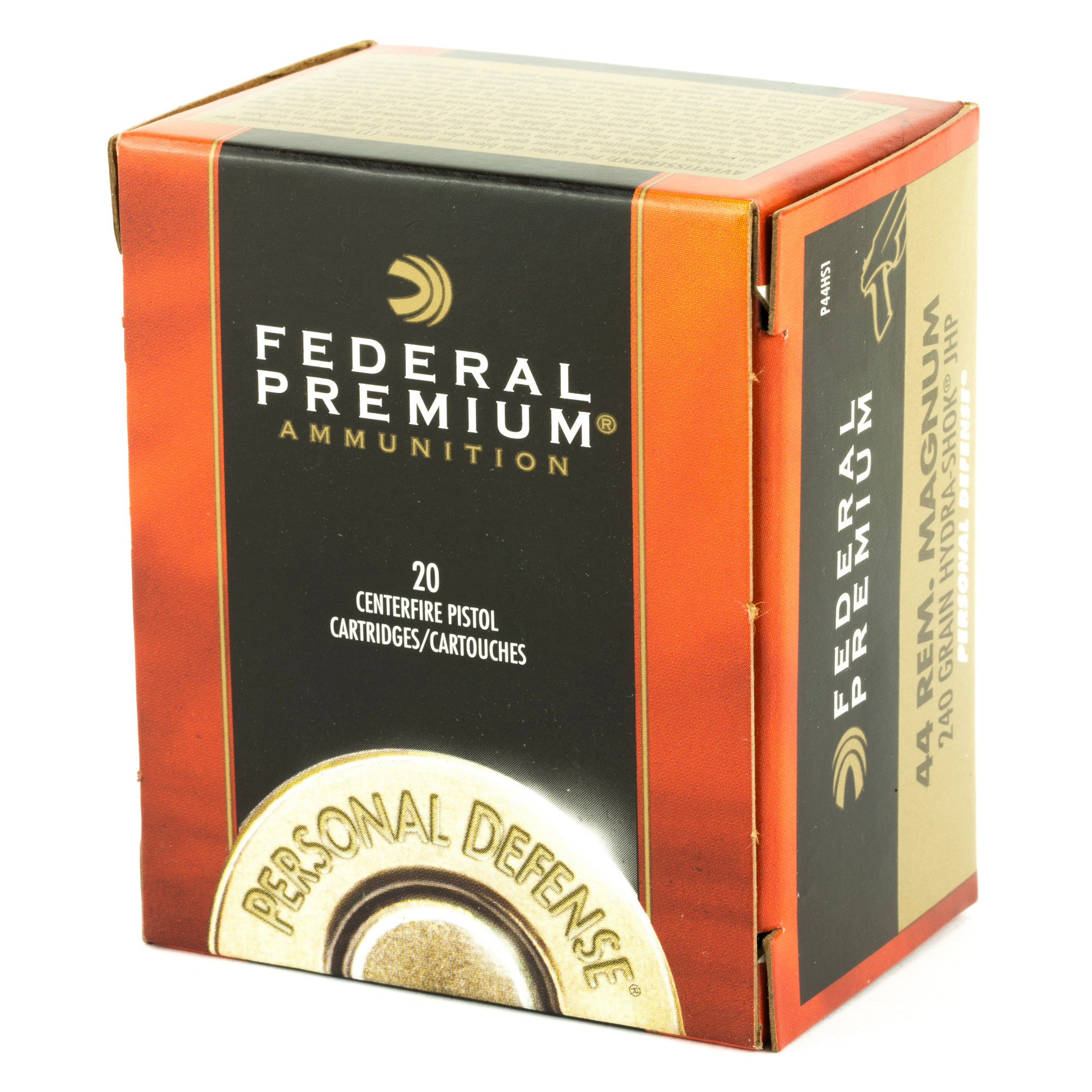Federal Premium Personal Defense Ammunition 44 Remington Magnum 240 Grain Hydra-Shok Jacketed Hollow Point 20RD