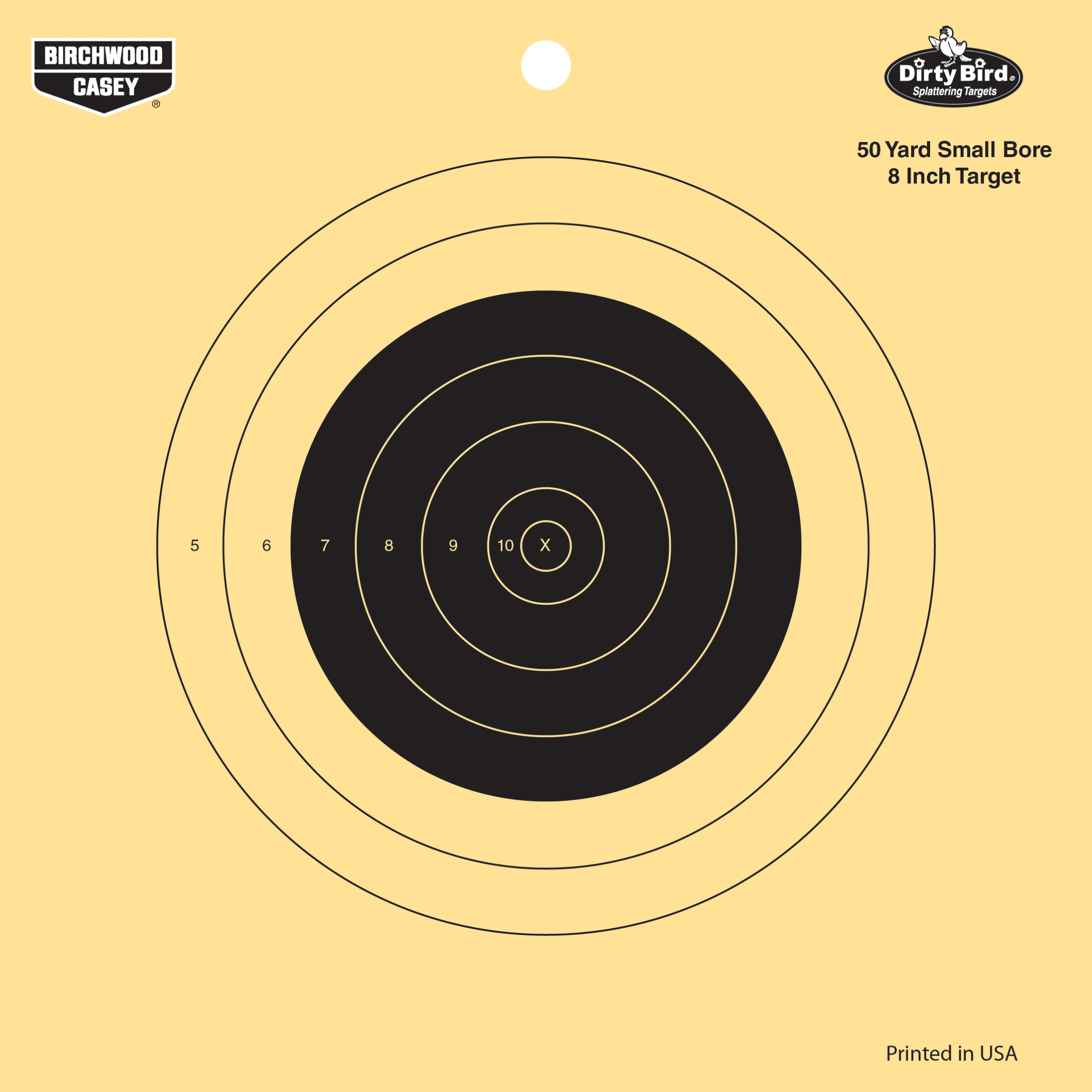 Birchwood Casey 35815 Dirty Bird 50yd Small Bore 8" Bullseye Tagboard Hanging 50 yds Small Bore Rifle Black/Yellow 25 Per Pkg