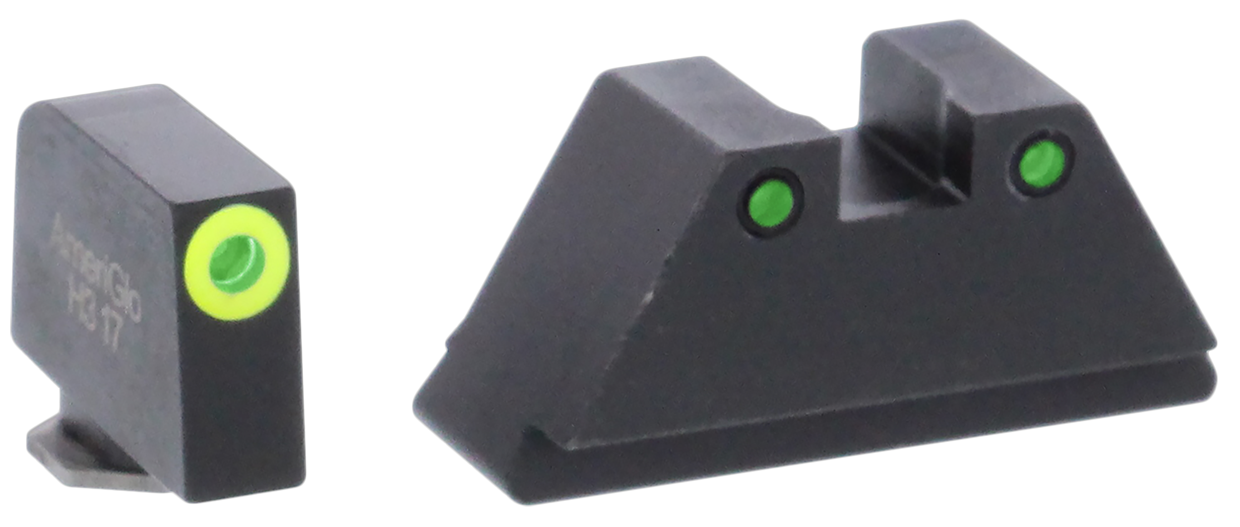 AmeriGlo GL252 Optic Compatible Sight Set for GlockBlack | XL Tall Green Tritium with Lumigreen Outline Front Sight XL Tall Green Tritium with Black Outline Rear Sight