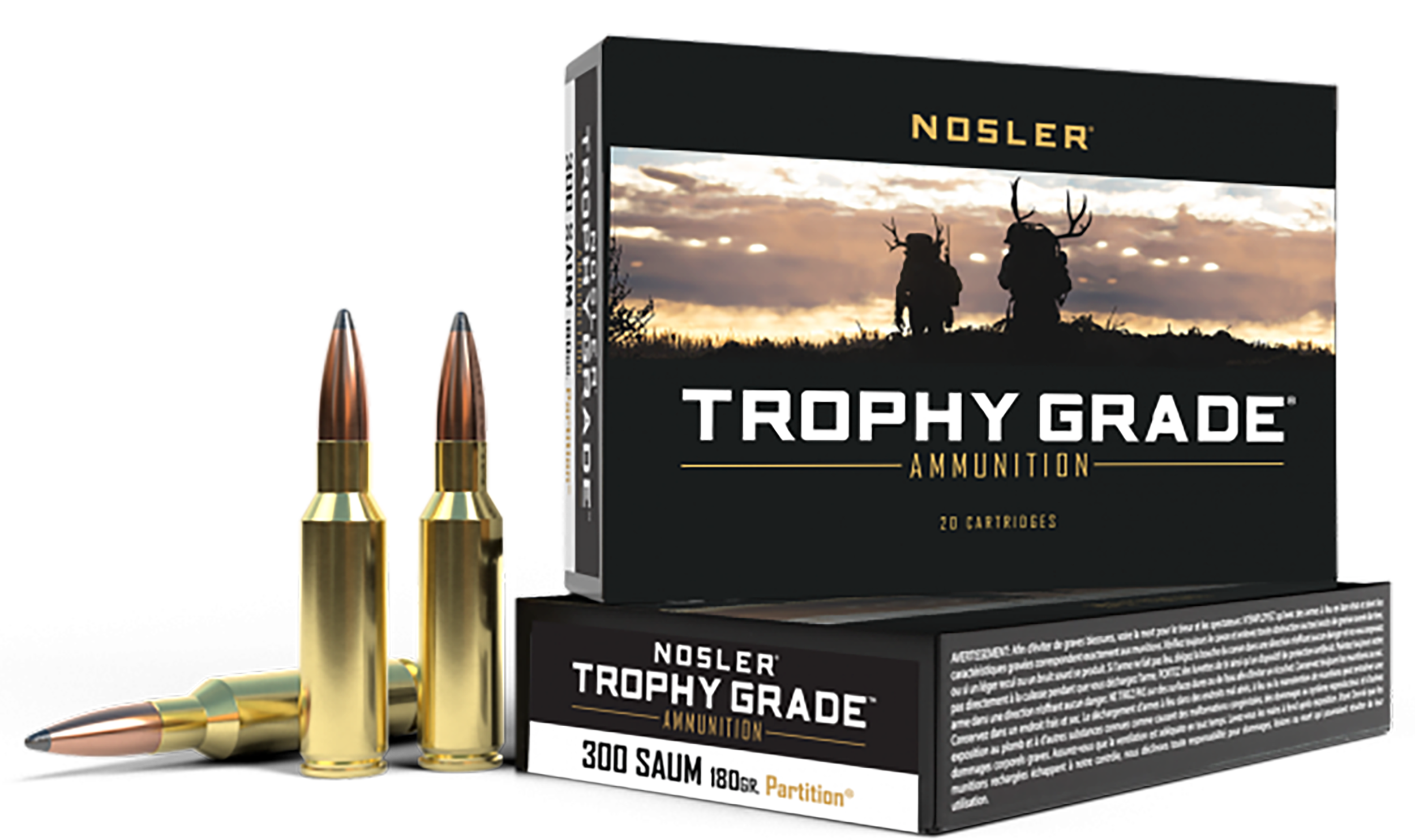 Nosler Trophy Grade Ammunition 300 Remington Short Action Ultra Magnum 180 Grain Partition Spitzer 20RD