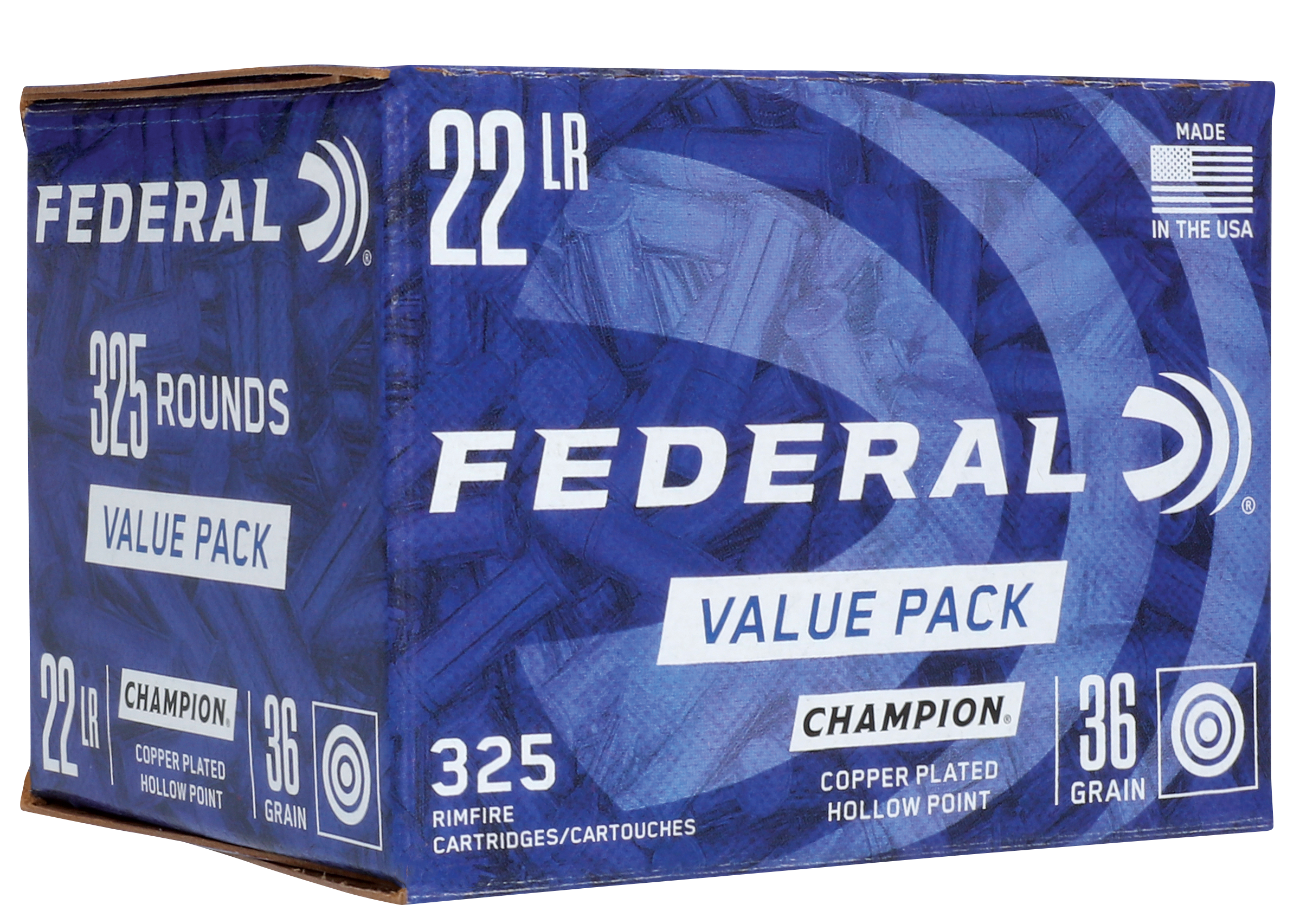 Federal 725 Champion Training Value Pack 22 LR 36 gr Copper Plated Hollow Point (CPHP) 325 Per Box/ 10 Cs