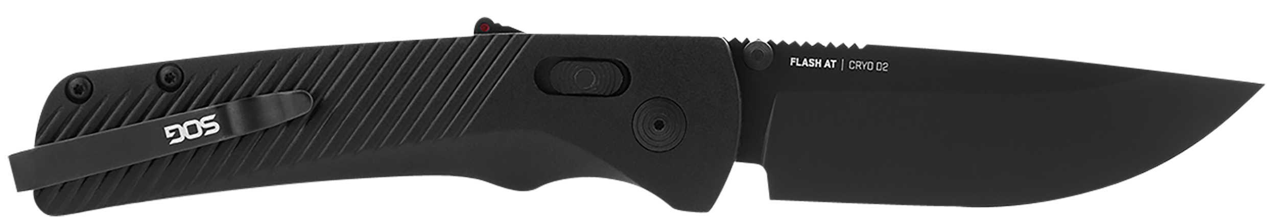 S.O.G SOG11180141 Flash AT 3.45" Folding Plain Black TiNi Cryo D2 Steel Blade/ Blackout GRN Handle Includes Pocket Clip