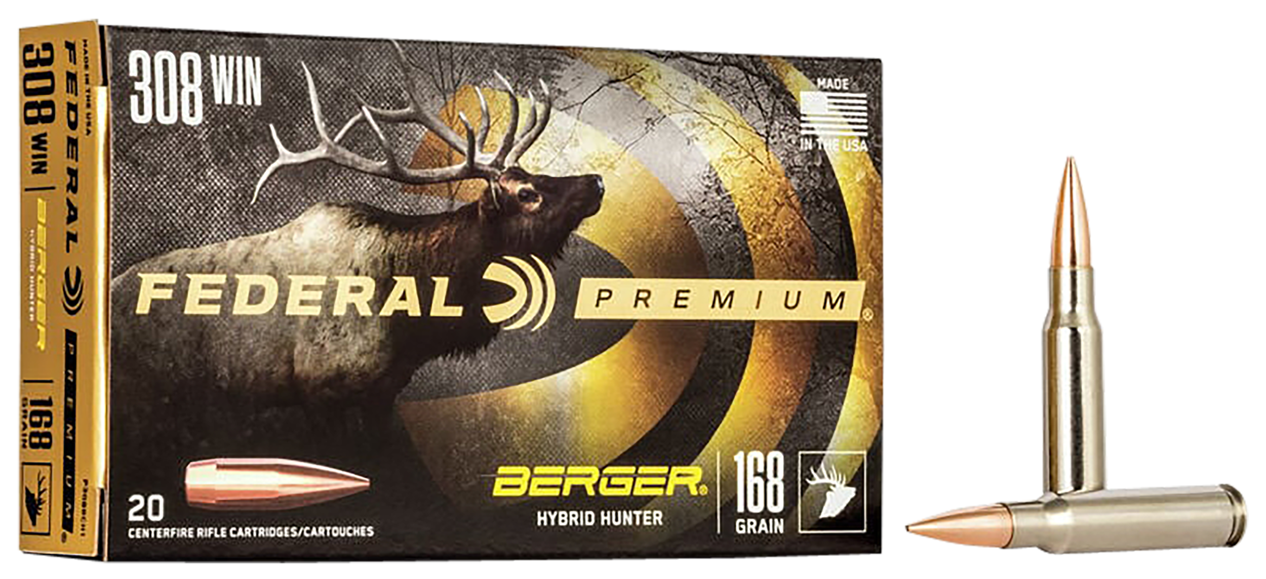 Federal Premium Ammunition 308 Winchester 168 Grain Berger Hybrid Hunter 20RD