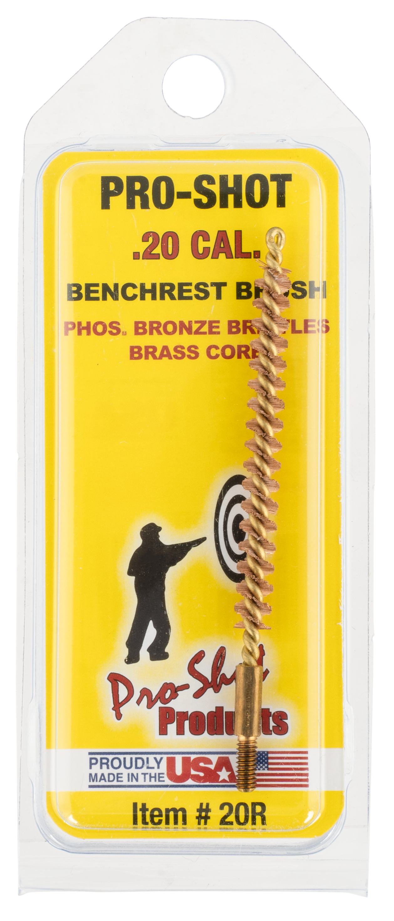 Pro-Shot 20R Bore Brush20/204 Cal Rifle 5-40" Thread Brass Bronze Bristles