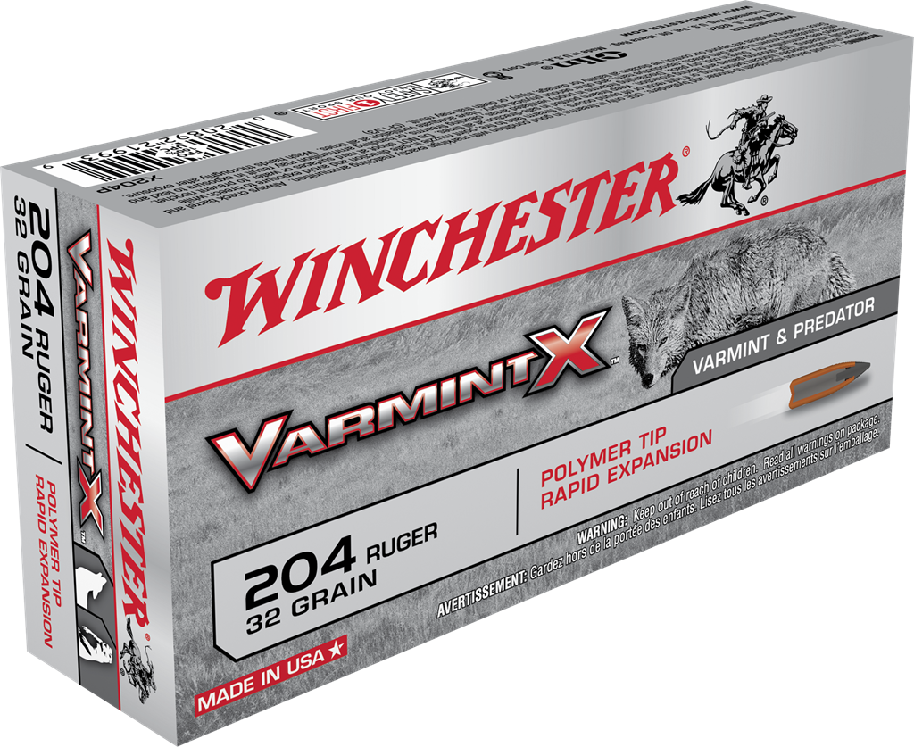 Winchester Ammo X204P Varmint X204 Ruger 32 gr 4000 fps Polymer Tip Rapid Expansion 20 Bx/10 Cs