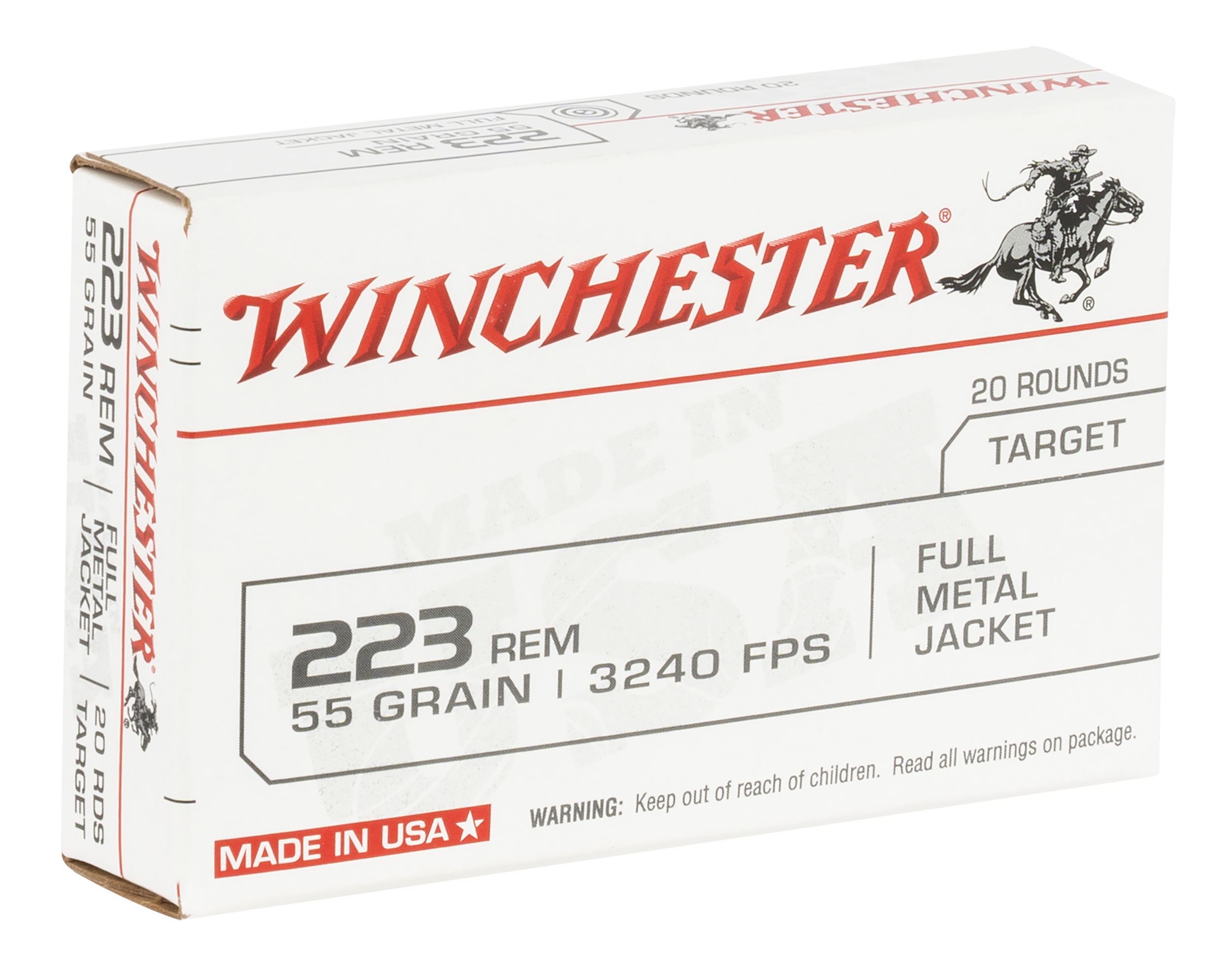 Winchester Ammo W223K USA223 Rem 55 gr 3240 fps FMJ20 Bx/50 Cs