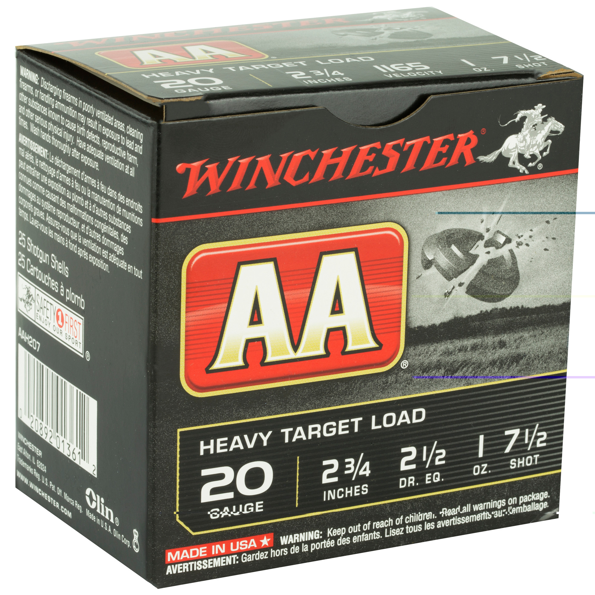 Winchester Ammo AAH207 AA Heavy Target 20 Gauge 2.75" 1 oz 1165 fps 7.5 Shot 25ea