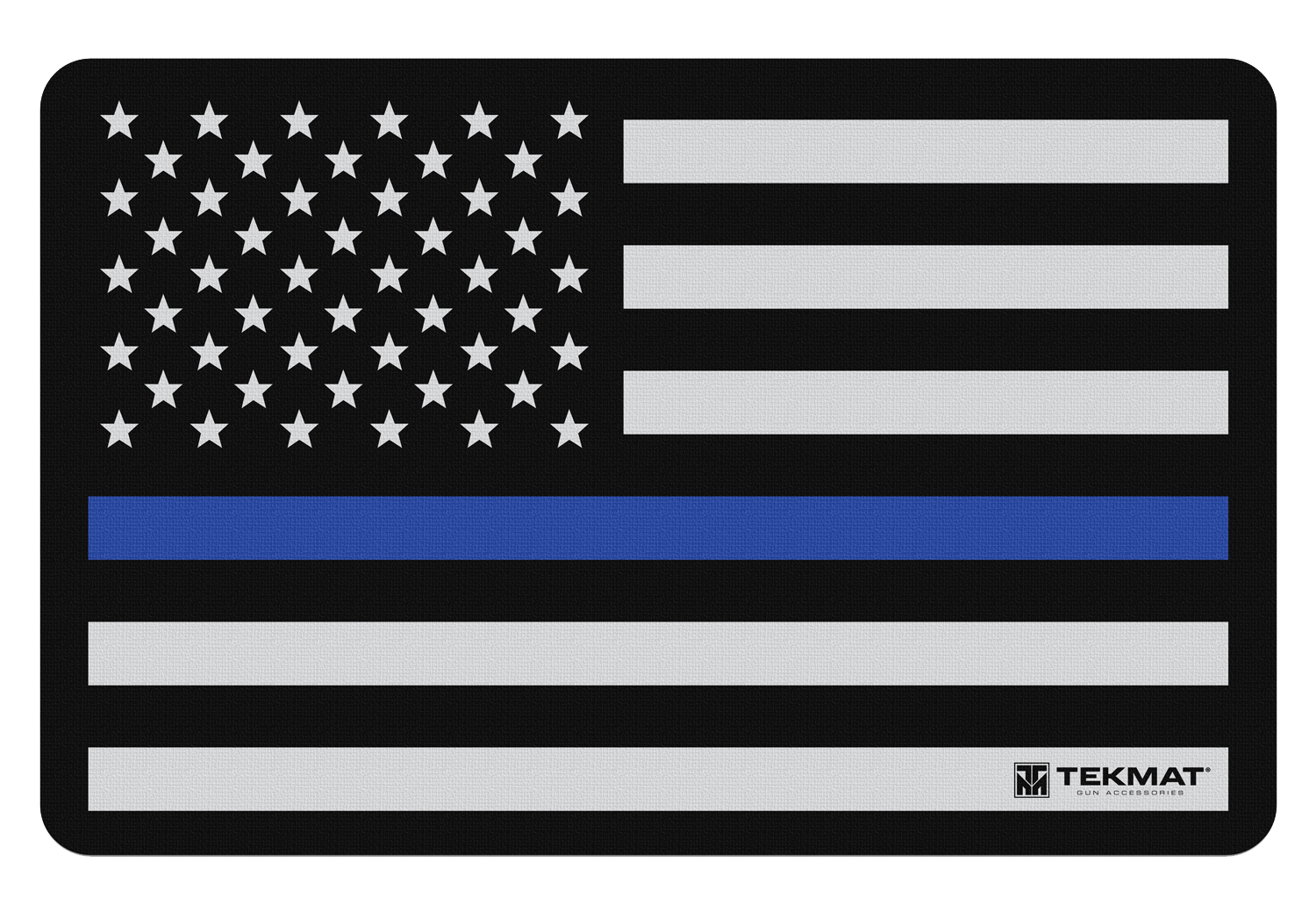 TekMat TEKR17POLICE Police Support Cleaning Mat Black/White/Blue Rubber 17" Long Blue Line Flag