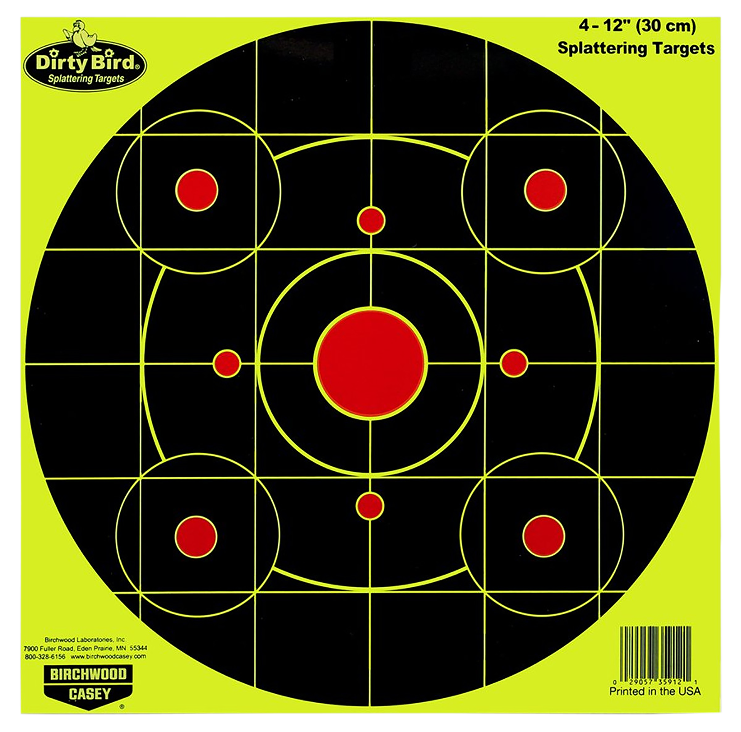 Birchwood Casey 35925 Dirty Bird Sight-In 12" Bullseye Paper Hanging Pistol/Rifle Black/Yellow 25 Per Pkg