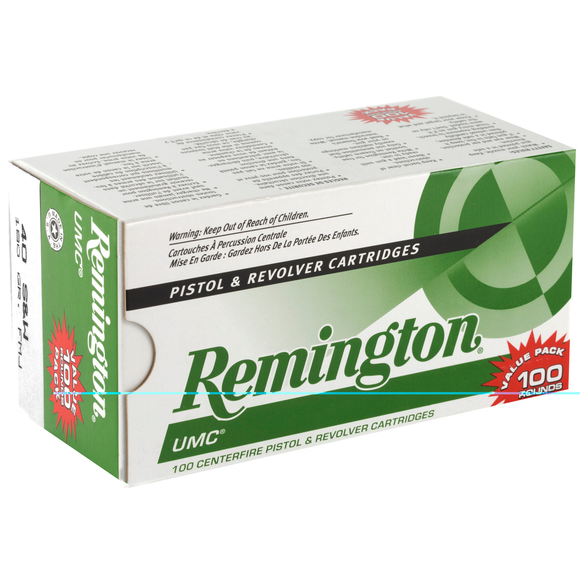 Remington Ammunition 23795 UMC Value Pack 40 S&W 180 gr FMJ100 Per Box/ 6 Cs
