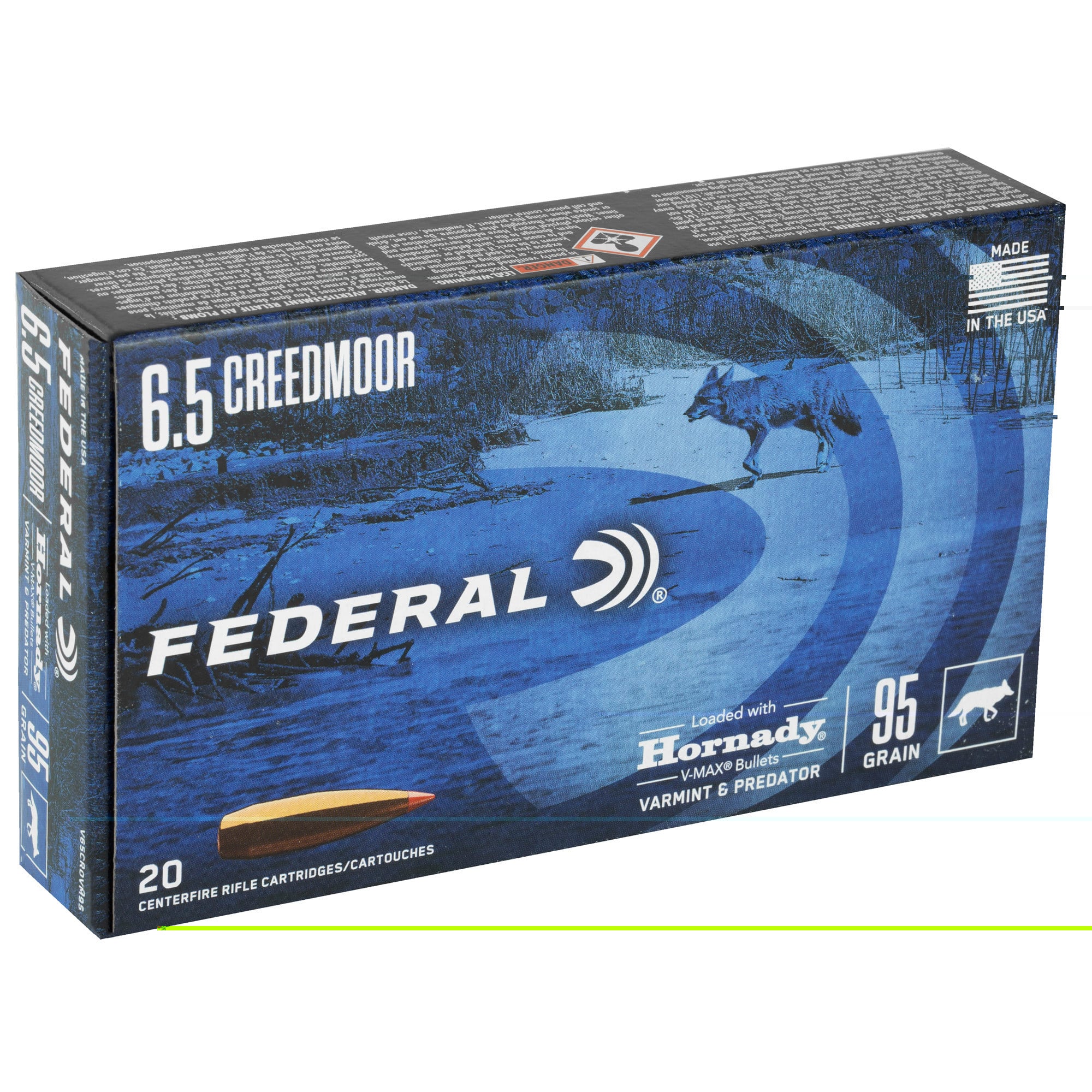 Federal Varmint Ammunition 6.5 Creedmoor 95 Grain Hornady V-MAX