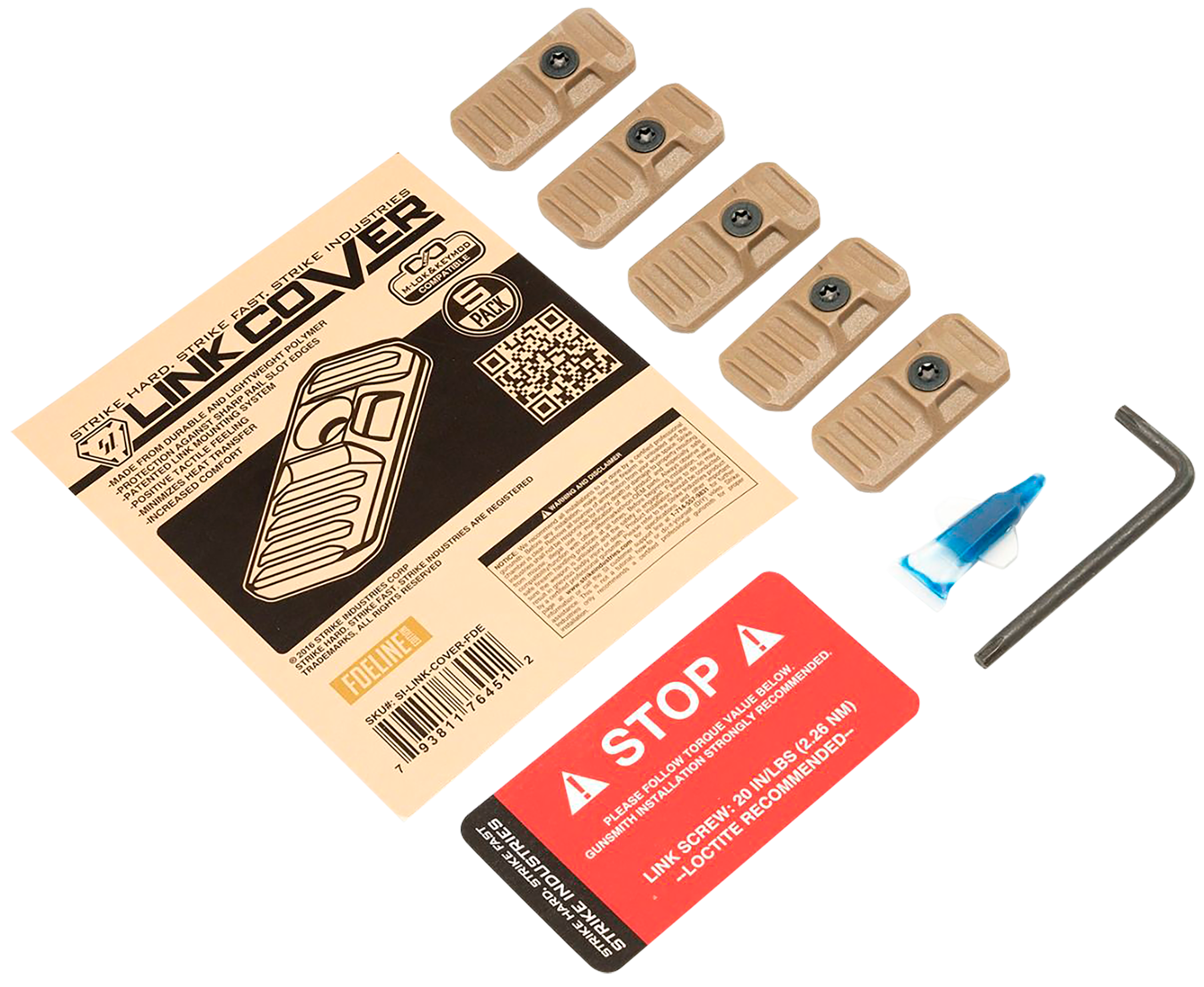 Strike Industries LINKCOVERFDE LINK CoverFlat Dark Earth Polymer for M-lok & Keymod Rails 5 Pack