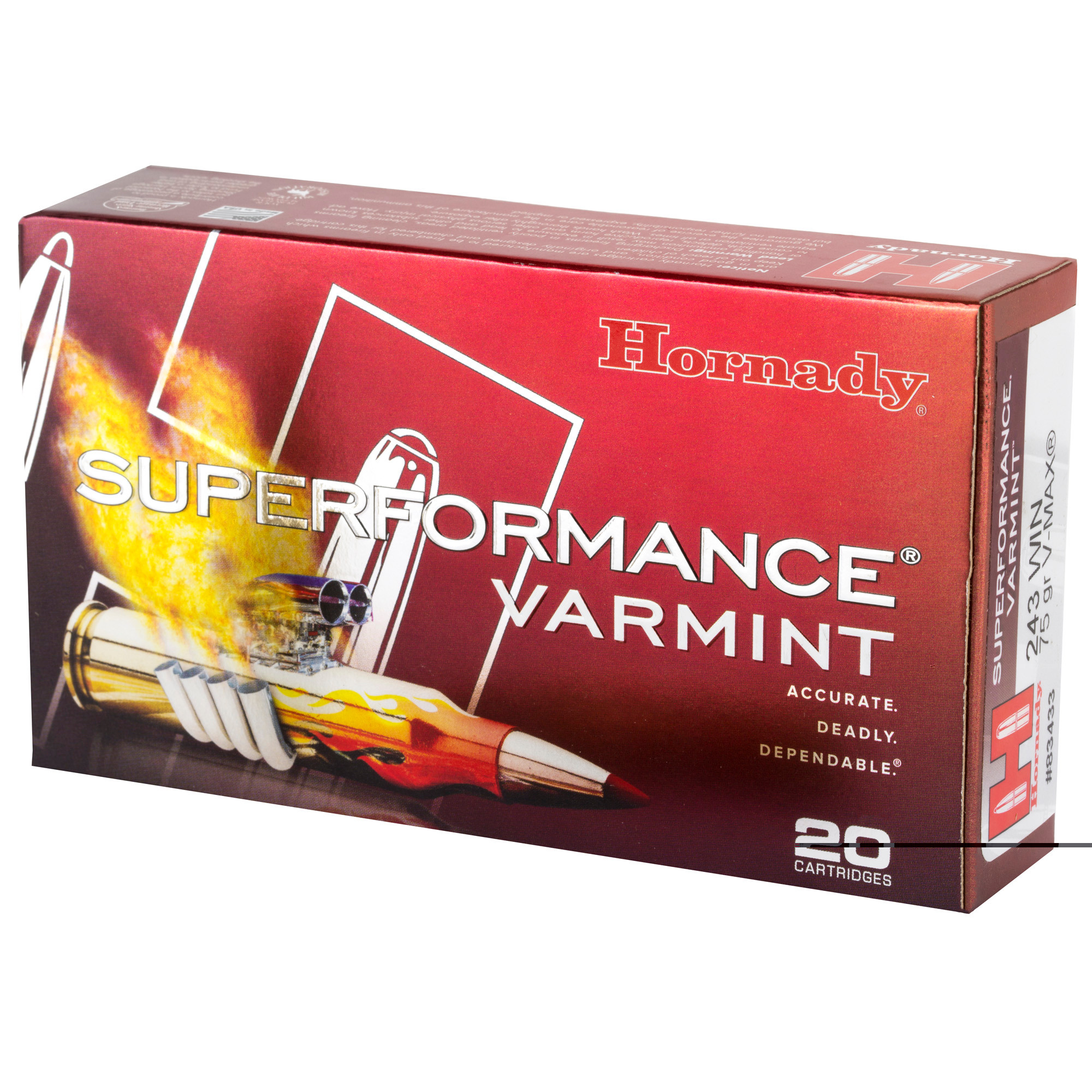 Hornady Superformance Varmint Ammunition 243 Winchester 75 Grain V-MAX Polymer Tip 20RD