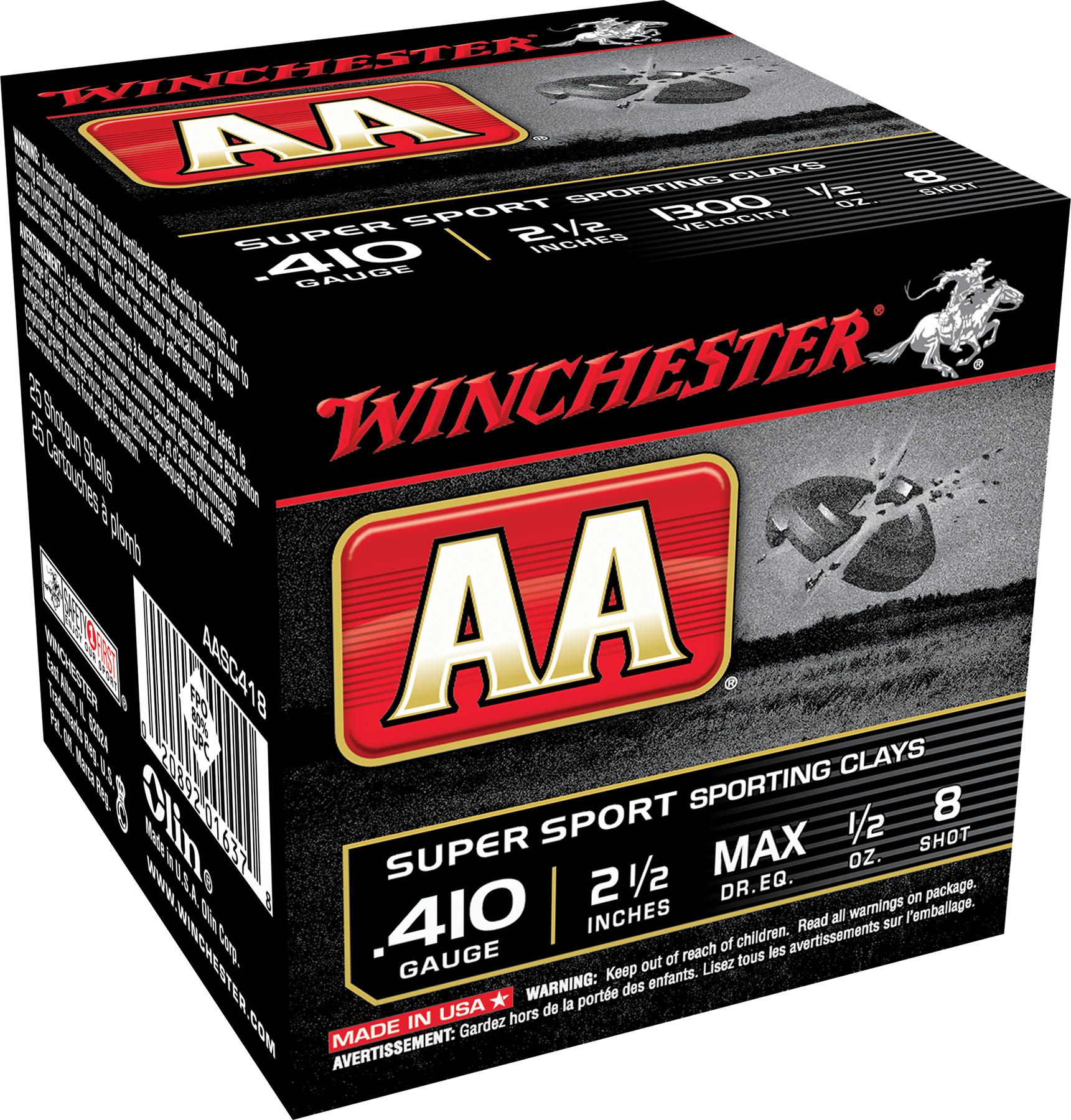 Winchester Ammo AASC418 AA Super Sport Sporting Clay 410 Gauge 2.50" 1/2 oz 1300 fps 8 Shot 25ea