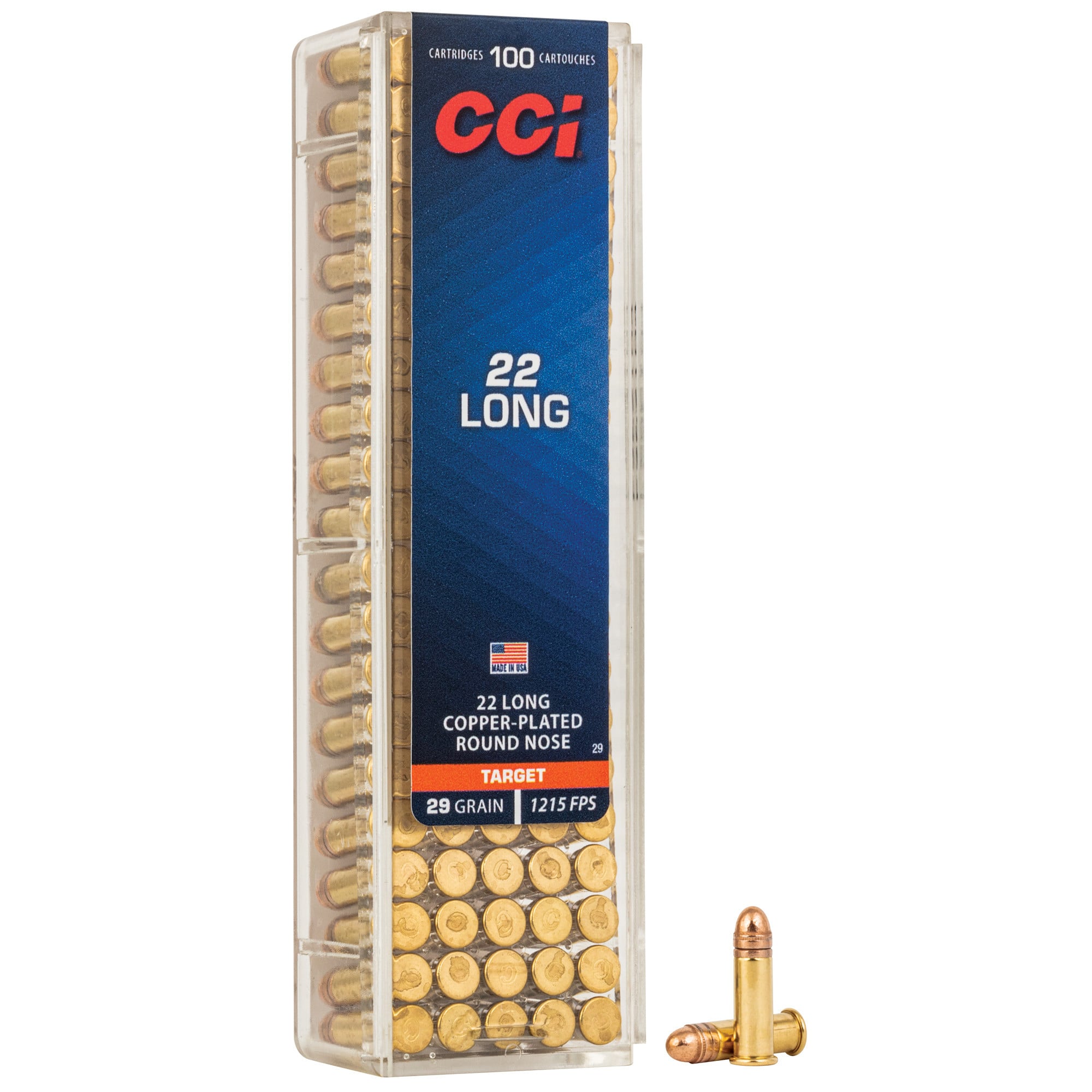CCI Ammunition 22 Long 29 Grain Copper Plated Lead Round Nose Box of 100