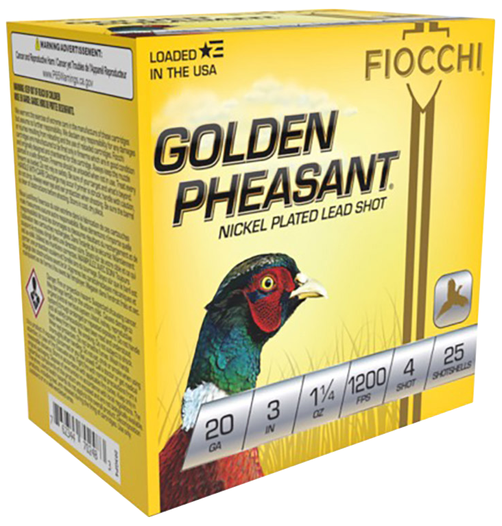 Fiocchi Golden Pheasant Ammunition 20 Gauge 3" 1-1/4 oz #4 Nickel Plated Shot Box of 25