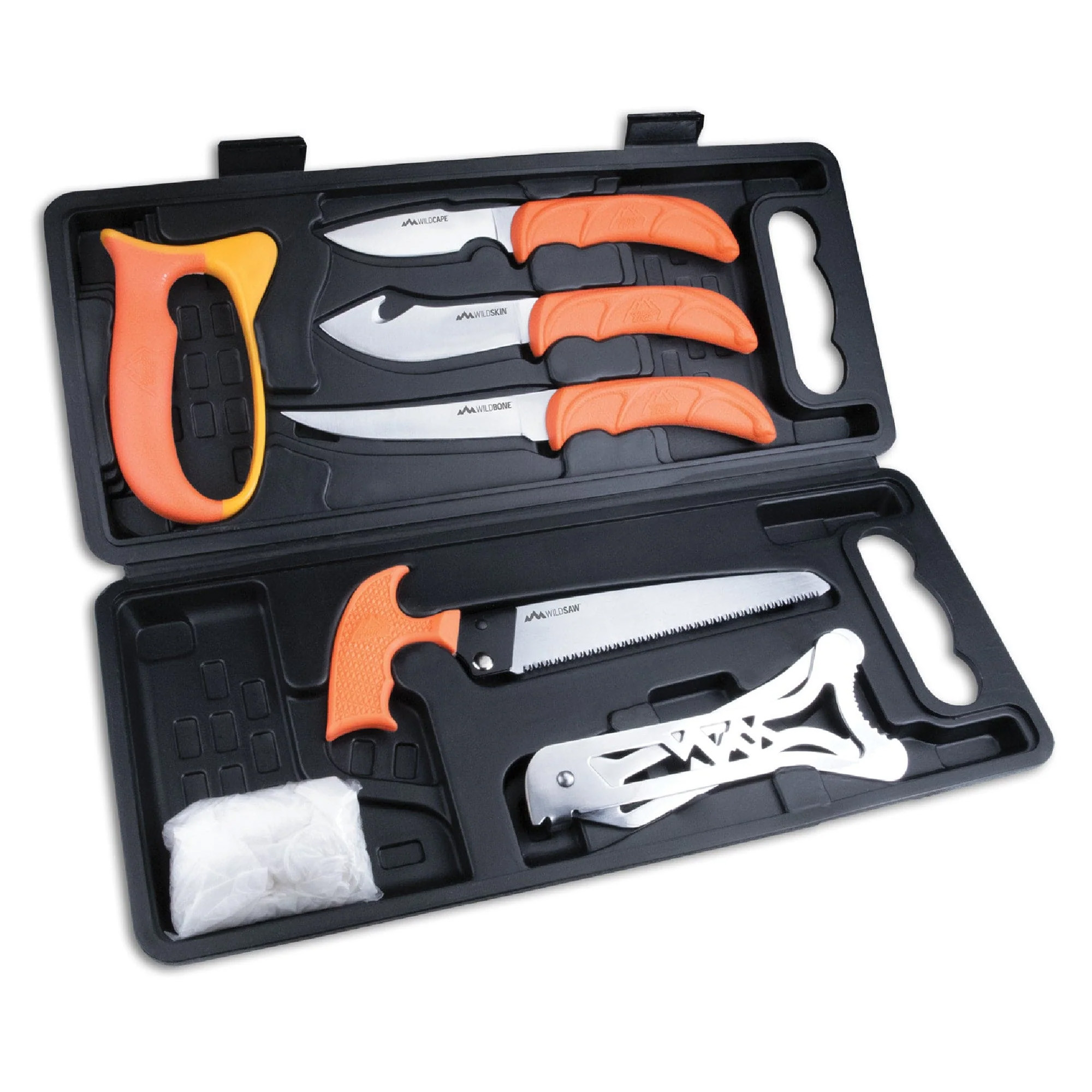 Outdoor Edge WP2 Wild PakMultiple Skinner w/Gut Hook/Saw/Caper Plain/Saw 420J2 Stainless Steel Blade FRN Orange Handle
