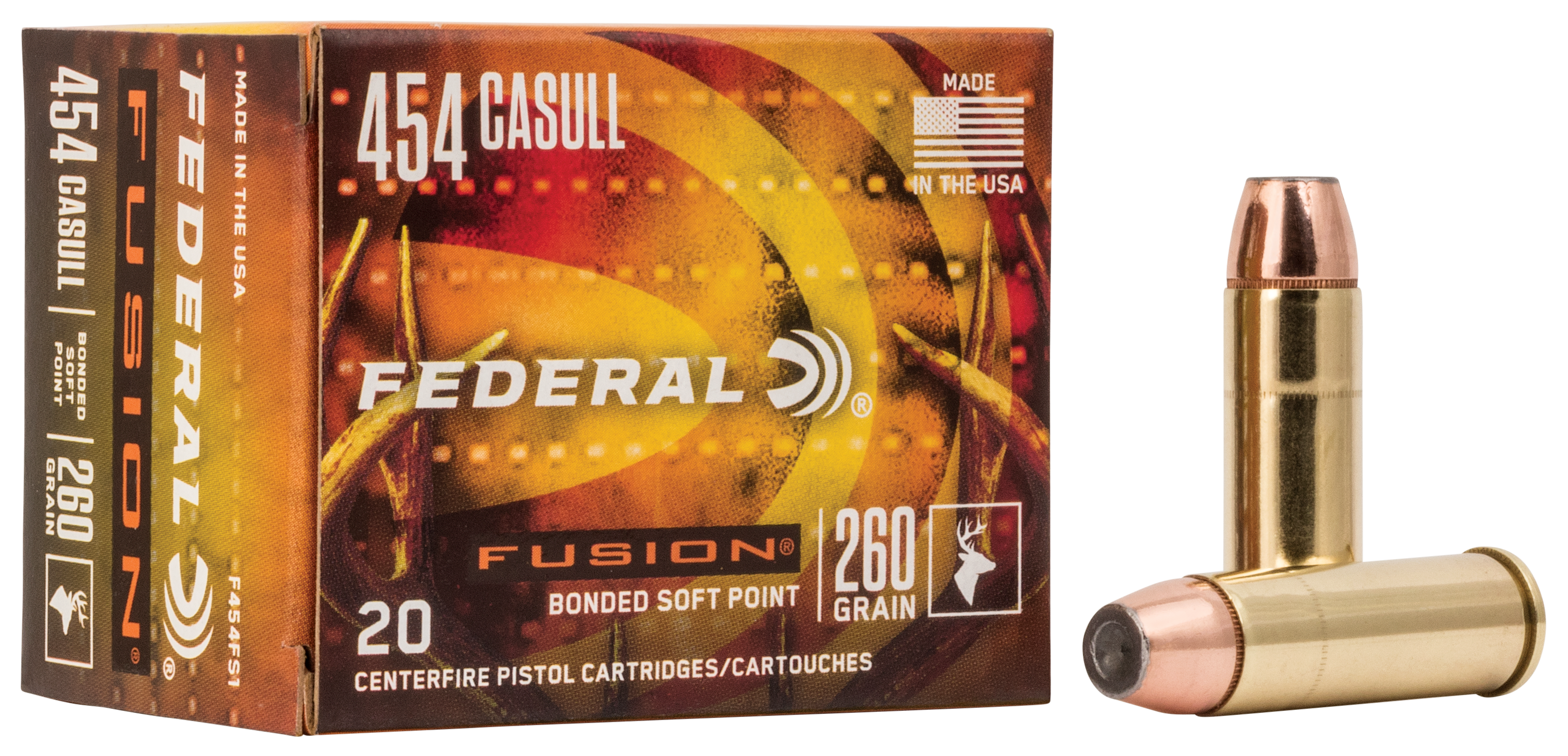 Federal Fusion Ammunition 454 Casull 260 Grain Bonded Jacketed Hollow Point 20RD