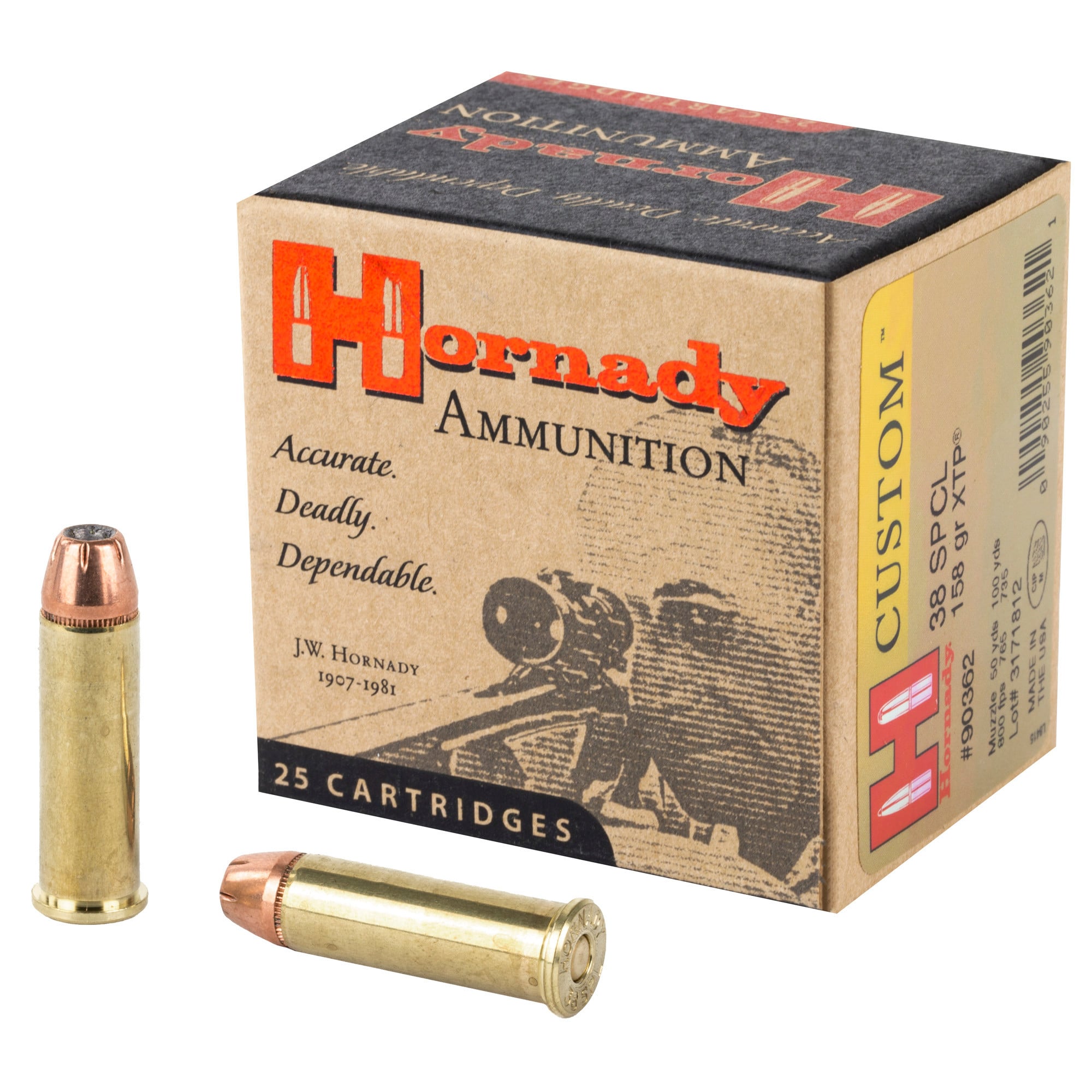Hornady Custom Ammunition 38 Special 158 Grain XTP Jacketed Hollow Point Box of 25