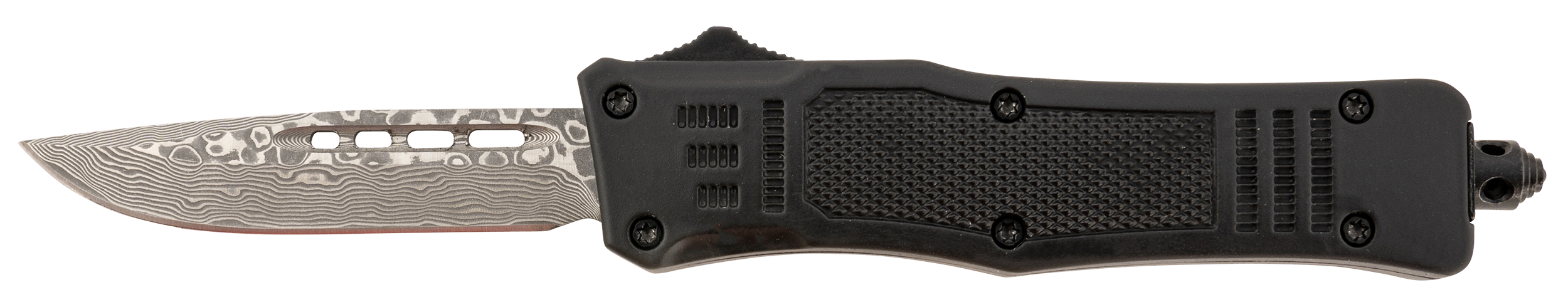 Steel River Knives MT616BRDAMDP SpartanMini 2.75" OTF Drop Point Plain Real Damascus 4.25"/ Black Aluminum Zinc Alloy Handle