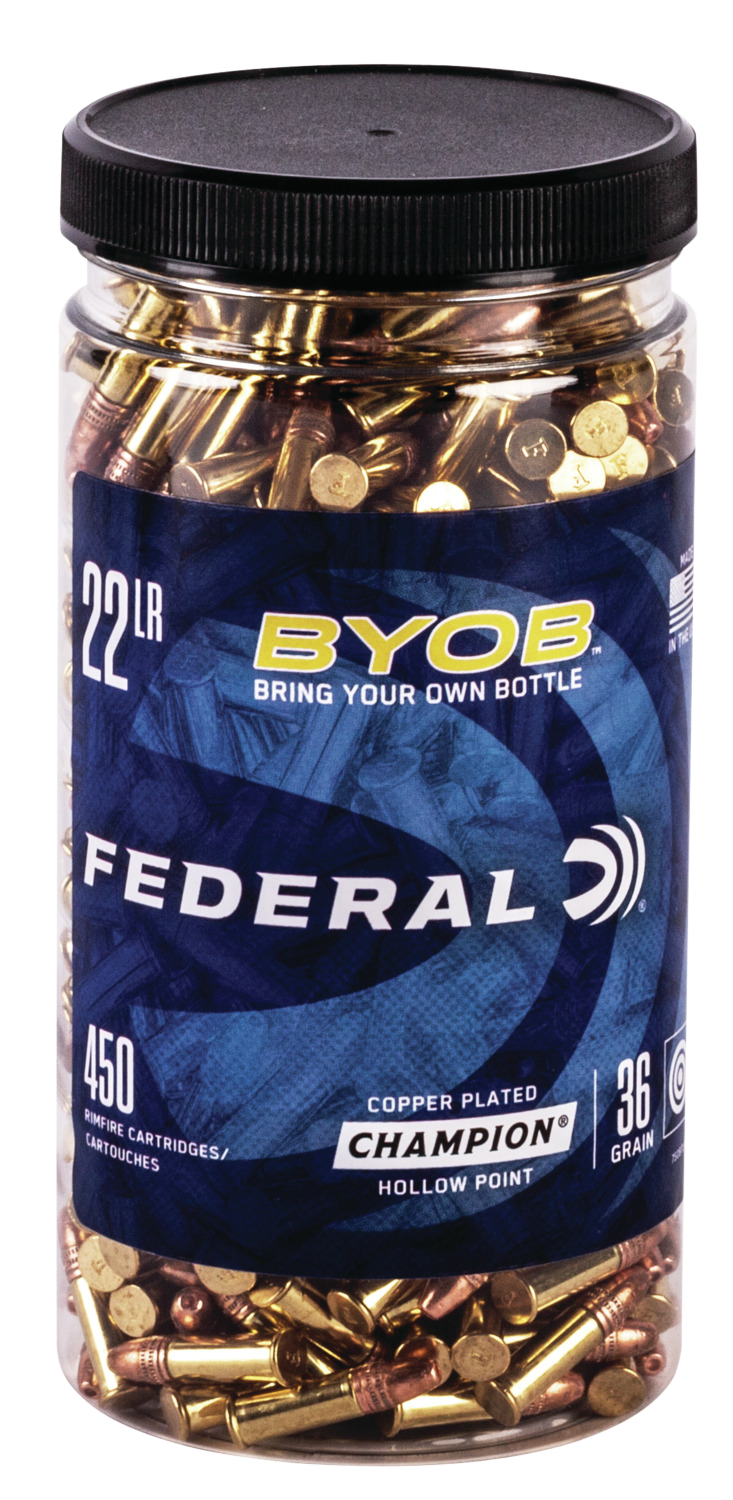 Federal 750BTL450 Champion Training BYOB 22 LR 36 gr Copper Plated Hollow Point (CPHP) 450 Per Box/ 8 Cs