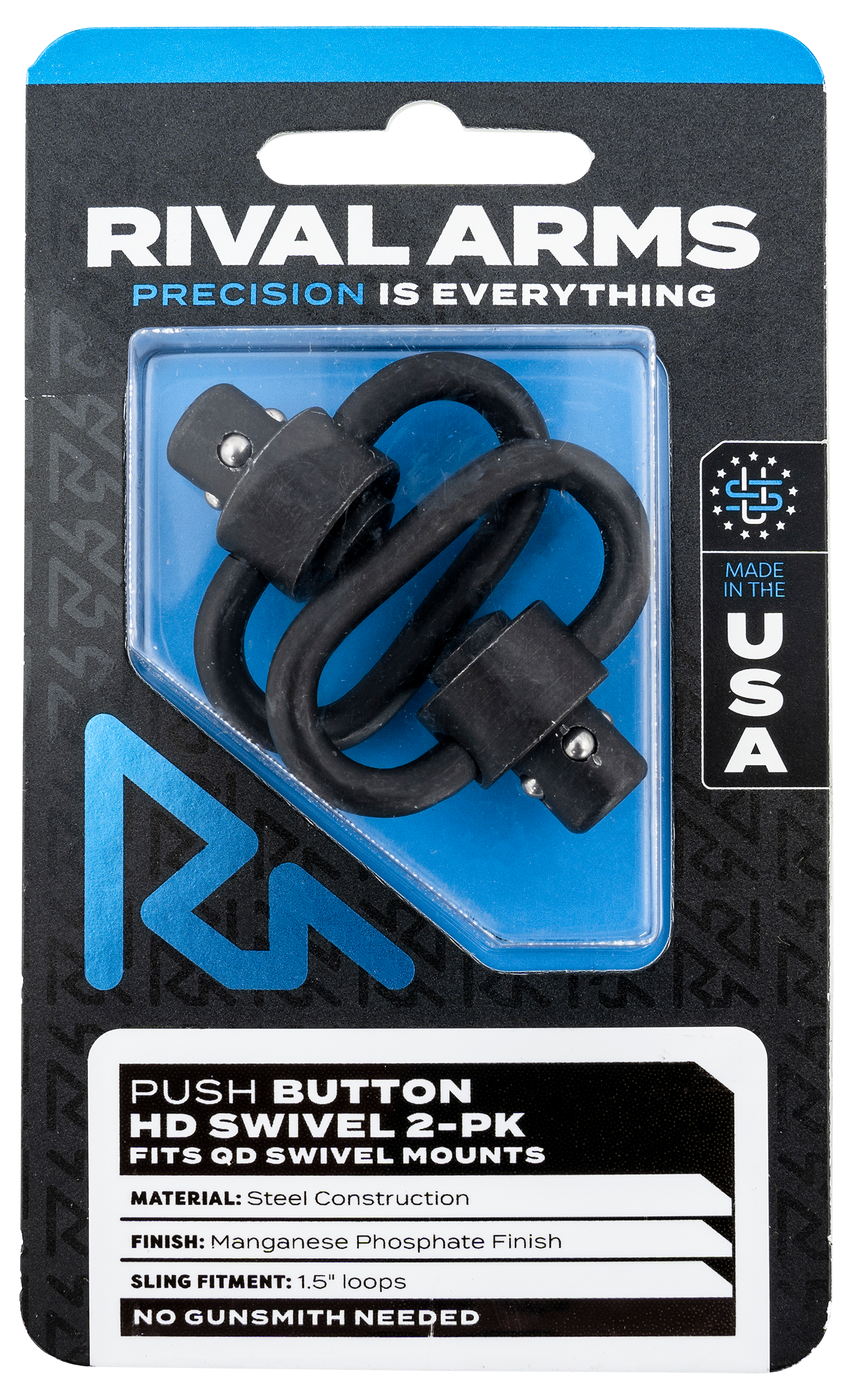 Rival Arms RARA92S1A HD Swivel SetBlack Manganese Phosphate Steel with 1.5" Loops & Push Button